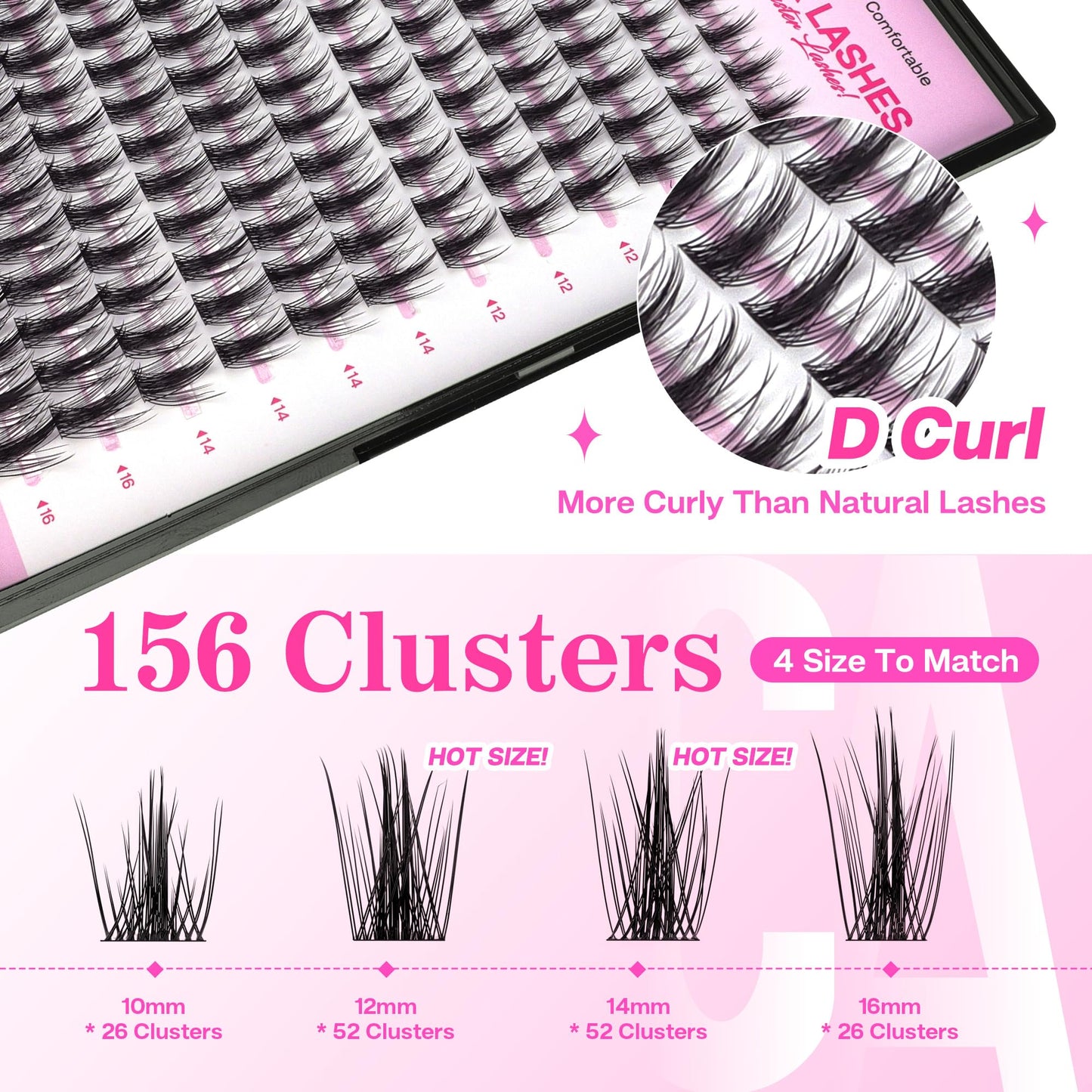 CALAILIS Cluster Lashes DIY Eyelash Extensions 156pcs Natural Lash Clusters Mega Volume Individual Lashes Wispy Eyelash Clusters(DD509,D-10-16MIX)