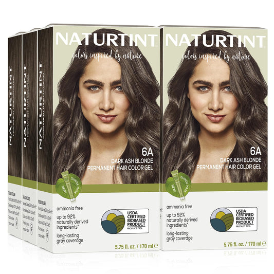 Naturtint Permanent Hair Color 6A Dark Ash Blonde (Pack of 6), Ammonia Free, Vegan, Cruelty Free, up to 100% Gray Coverage, Long Lasting Results (Packaging may vary)