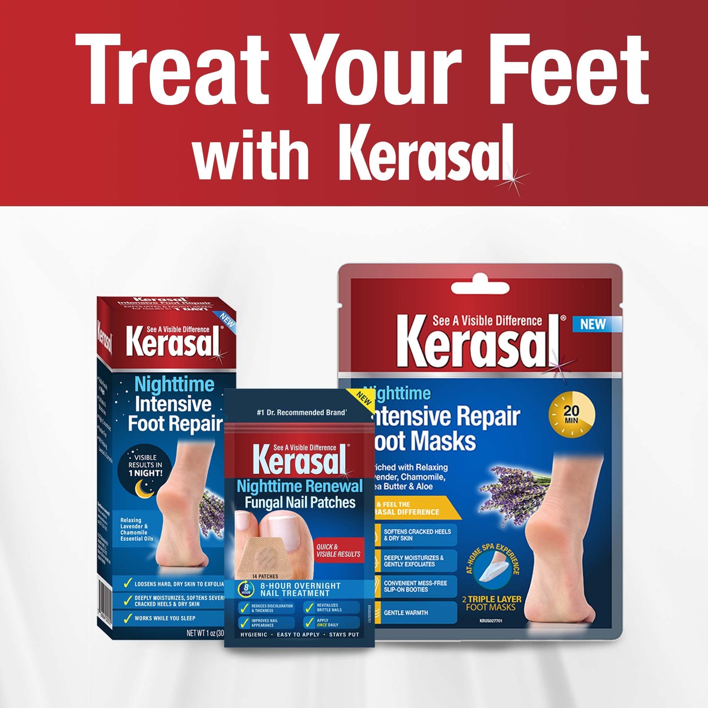 Kerasal Nighttime Intensive Repair Foot Masks, Foot Mask for Cracked Heels and Dry Feet, Six Pairs