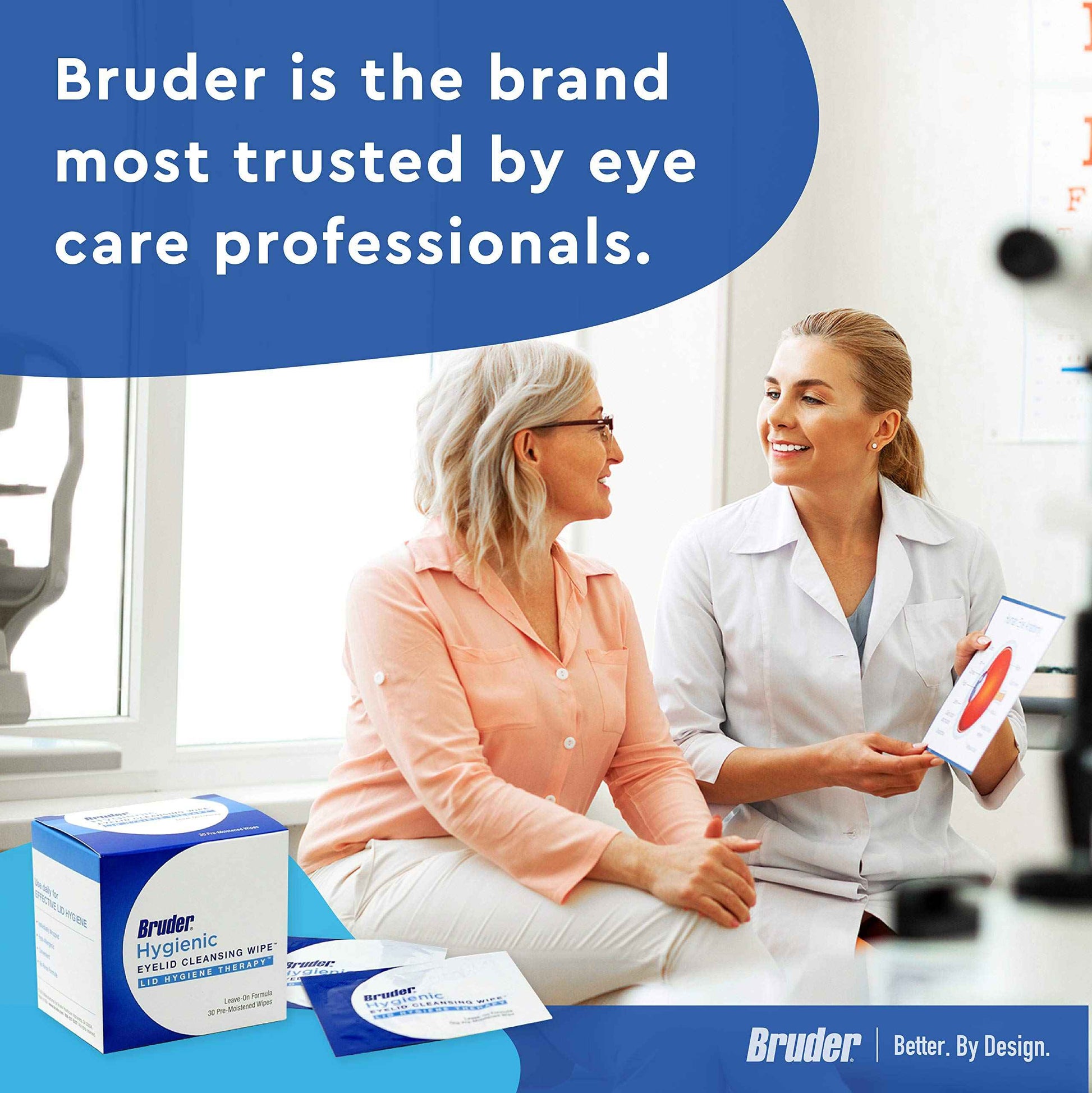 Bruder Eyelid Cleansing Wipes, 30 Count (Pack of 3), Hygienic Eye Care for Removing Excess Oil and Debris from Eyelids and Lashes, Rinse-Free, Unscented, Adults