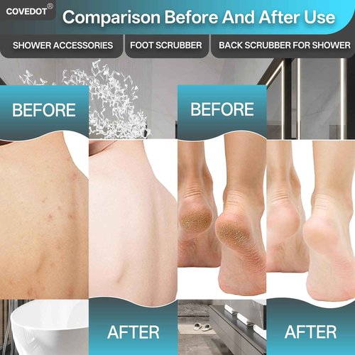 COVEDOT Dual-Sided Silicone Shower Foot Scrubber Mat – Foot Scrubber in Shower for Deep Cleaning & Exfoliation | Wall-Mounted Shower Foot Scrubber Mat & Back Cleaner for Men and Women (Grey, Standard)