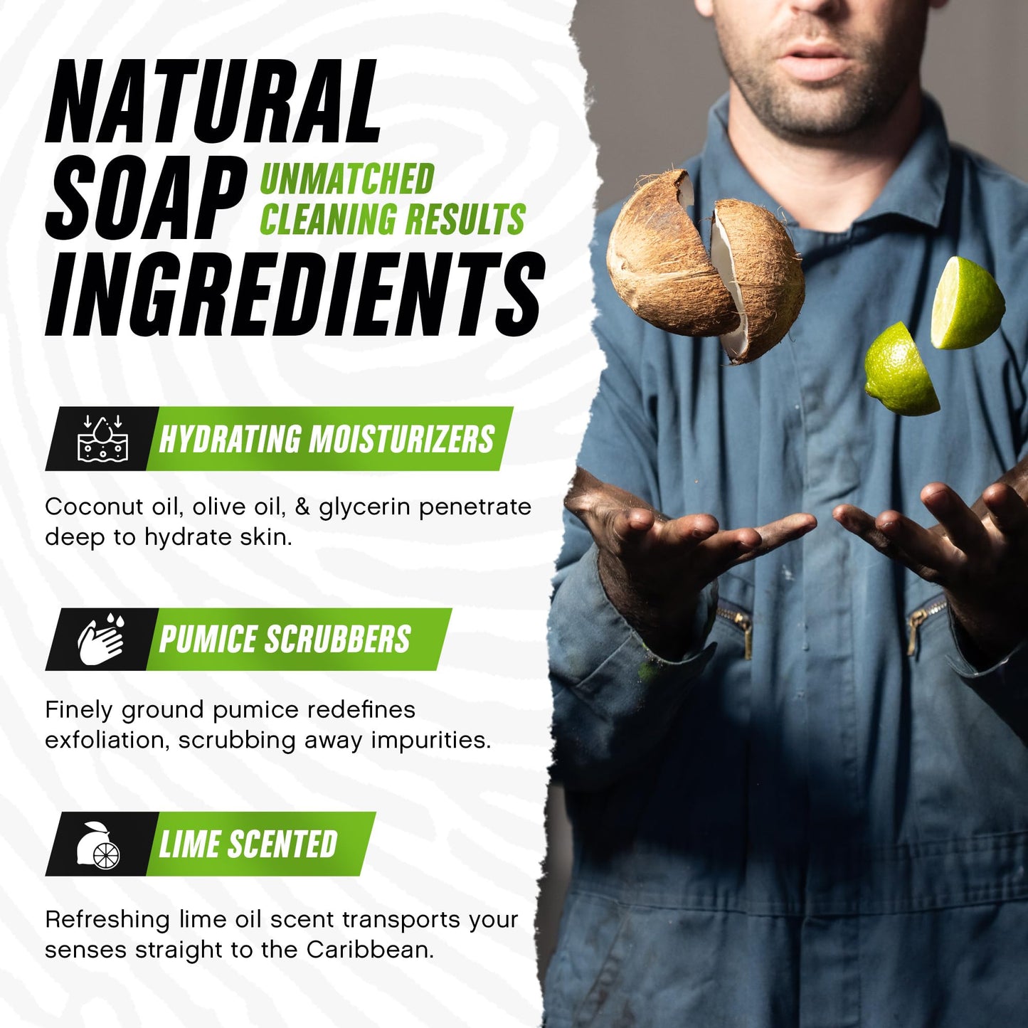 Grip Clean - Degreaser Hand Cleaner for Auto Mechanics - Dirt-Infused Liquid Hand Soap Absorbs Grease, Oil, & Odors. Natural Heavy Duty Pumice Soap with Moisturizing Ingredients. Lime Scented