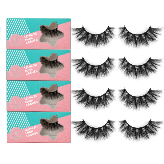 SY LASHES 18mm Mink Lashes 3D Real Mink Eyelashes Cat Eye False Eyelashes Fluffy Cross Wispy Soft Reusable Luxury Volume 5D Fake Eyelashes (Star01, 4 Pairs)