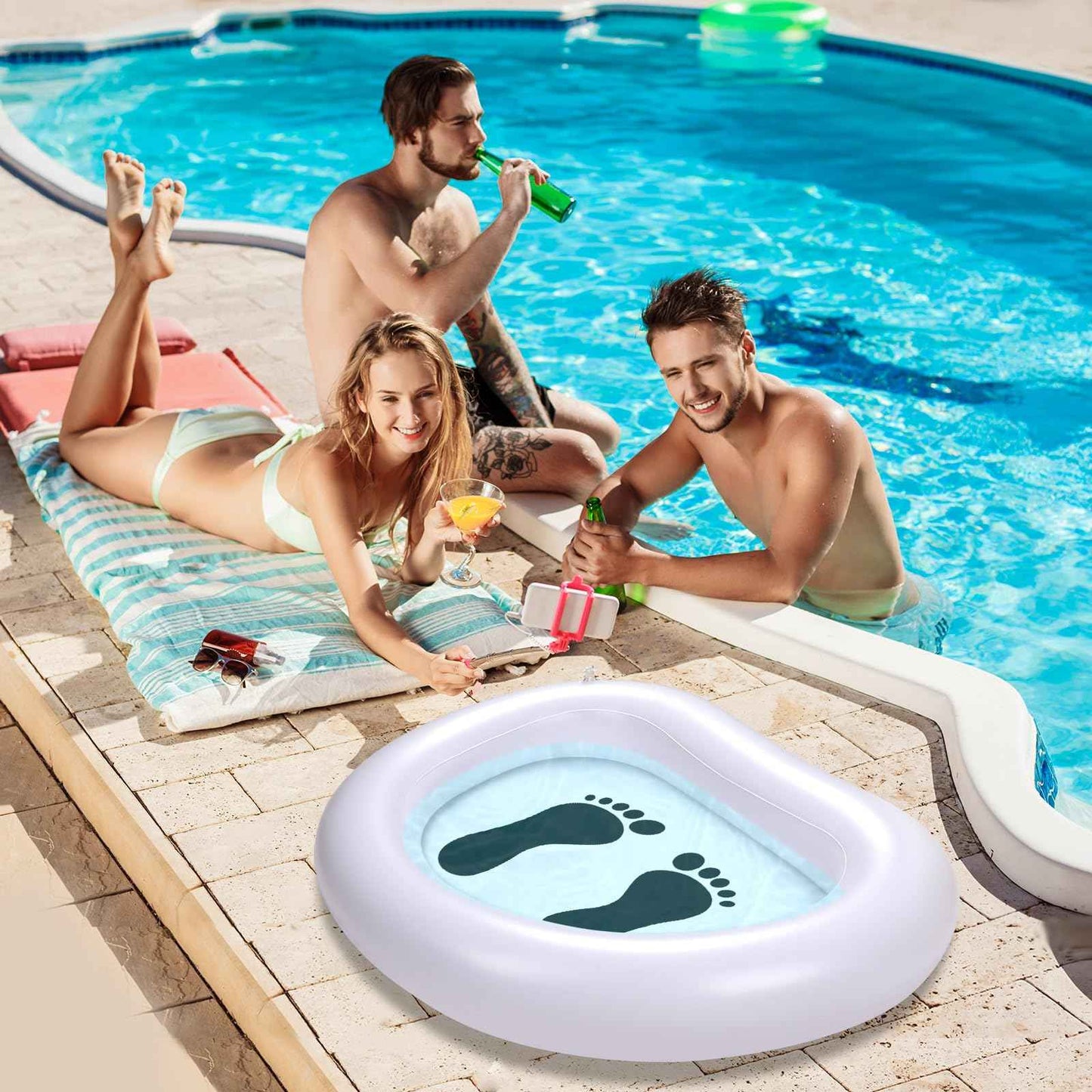 Inflatable Pool Foot Bath Basin, Folding Pool Foot Wash Basin Tub-Portable for Outdoor Backyard and Swimming Pools