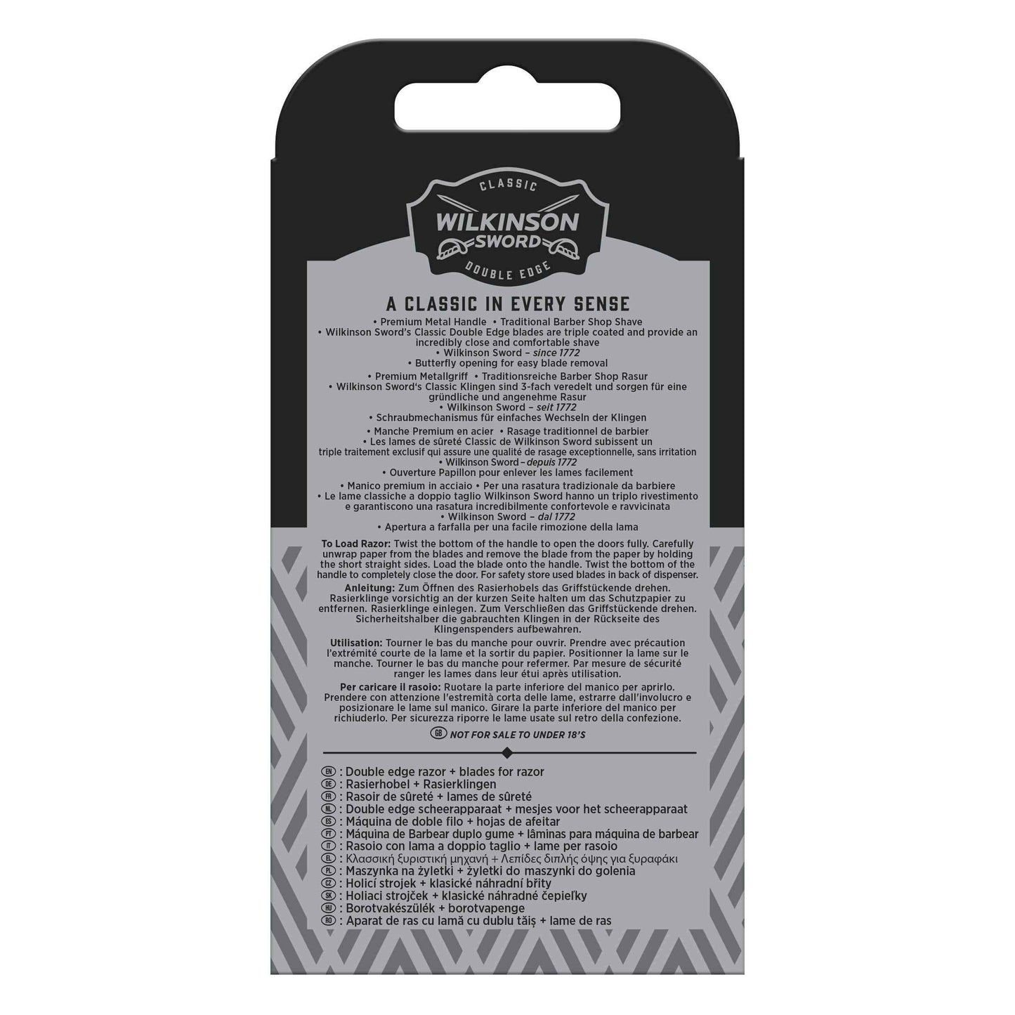 Wilkinson Sword Classic Double Edge Premium Men’s Metal Safety Razor with x5 Refill Blades