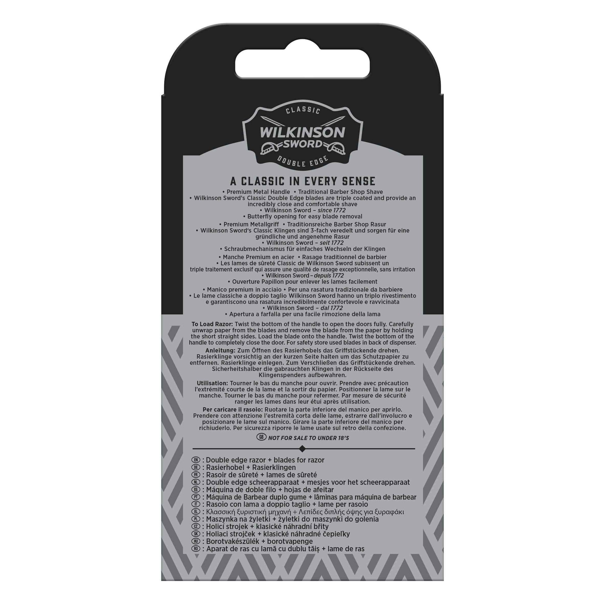 Wilkinson Sword Classic Double Edge Premium Men’s Metal Safety Razor with x5 Refill Blades