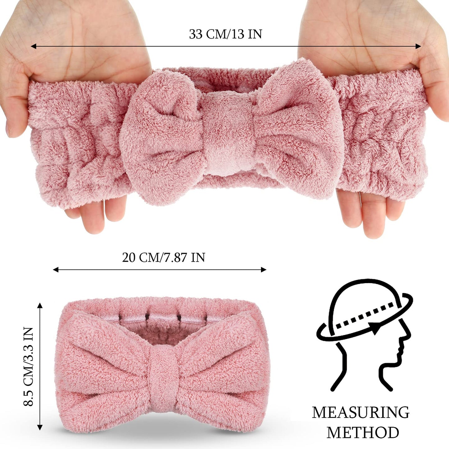 3 Pieces Towel Headbands for Women Makeup Headband for Washing Face Makeup Spa Headband, Microfiber Bowtie Shower Headband for Women(Light Pink)