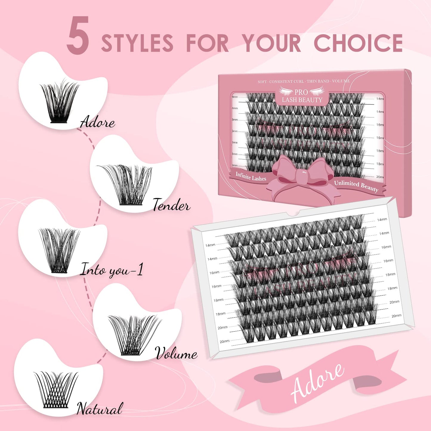 Lash Clusters, 96 Pcs Individual Cluster Lashes DIY Lash Extension Eyelash Clusters Volume Wispy Lashes Super Thin Band Reusable Soft & Comfortable(Into You-01-D-20 mm)