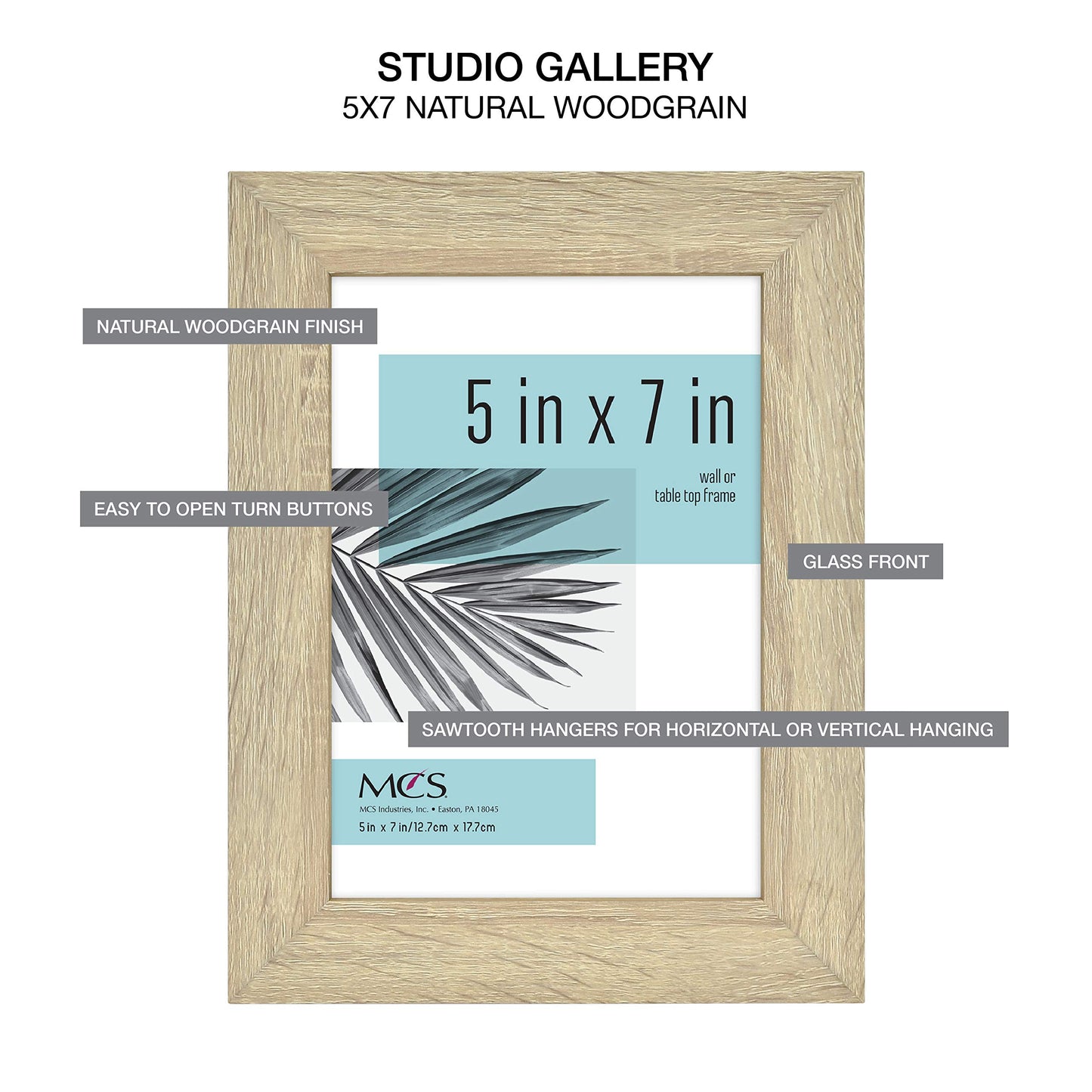 MCS Studio Gallery Set-of-7 Gallery Wall Picture Frames in Natural Woodgrain, 11x14, 8x10 & 5x7, Rectangle Photo Frames for Photos, Posters & Art Prints (7-Pack)