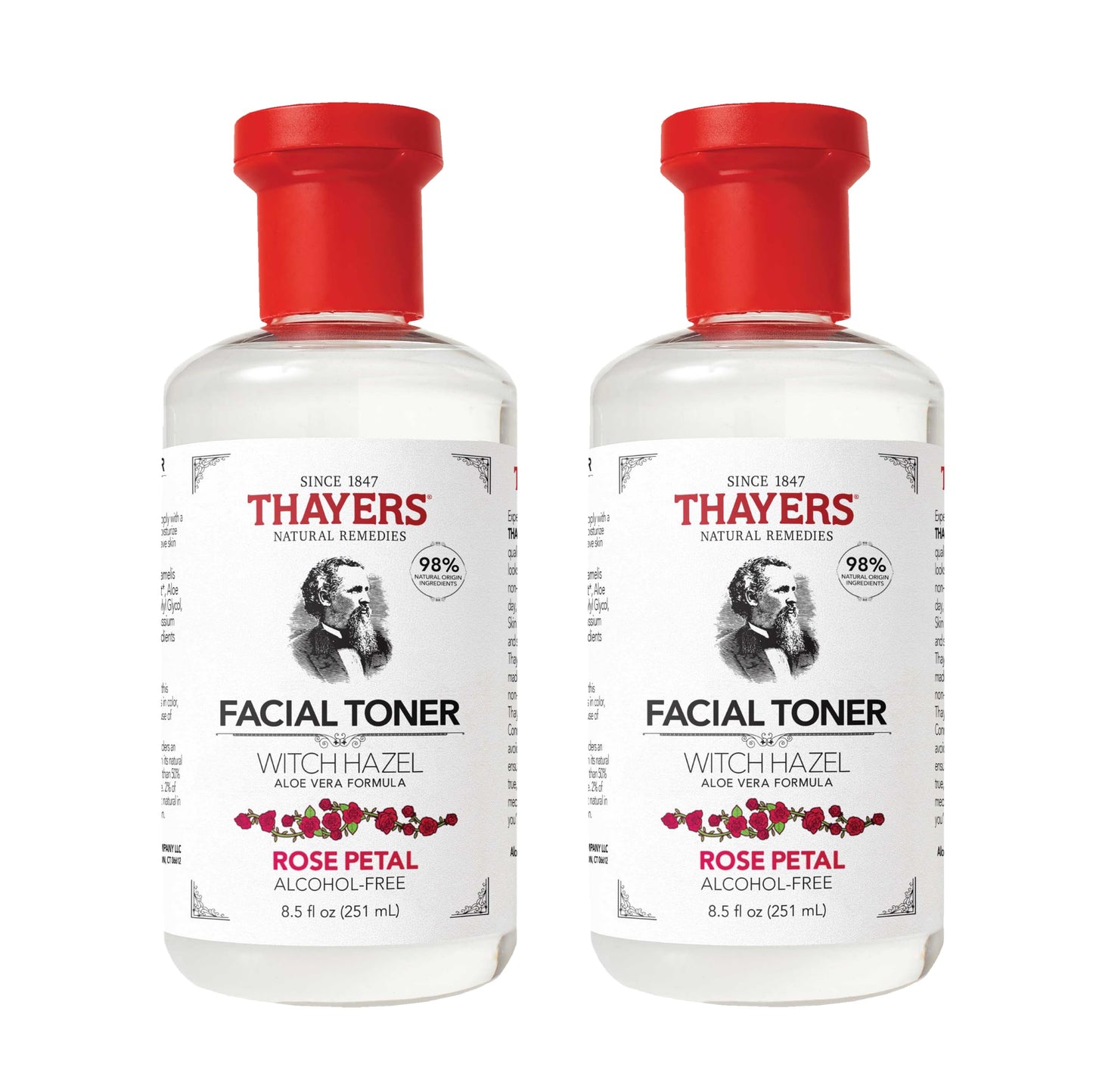 Thayers Alcohol-Free, Hydrating Rose Petal Witch Hazel Facial Toner with Aloe Vera Formula, Vegan, Dermatologist Tested and Recommended, 8.5 Oz (Pack of 2)