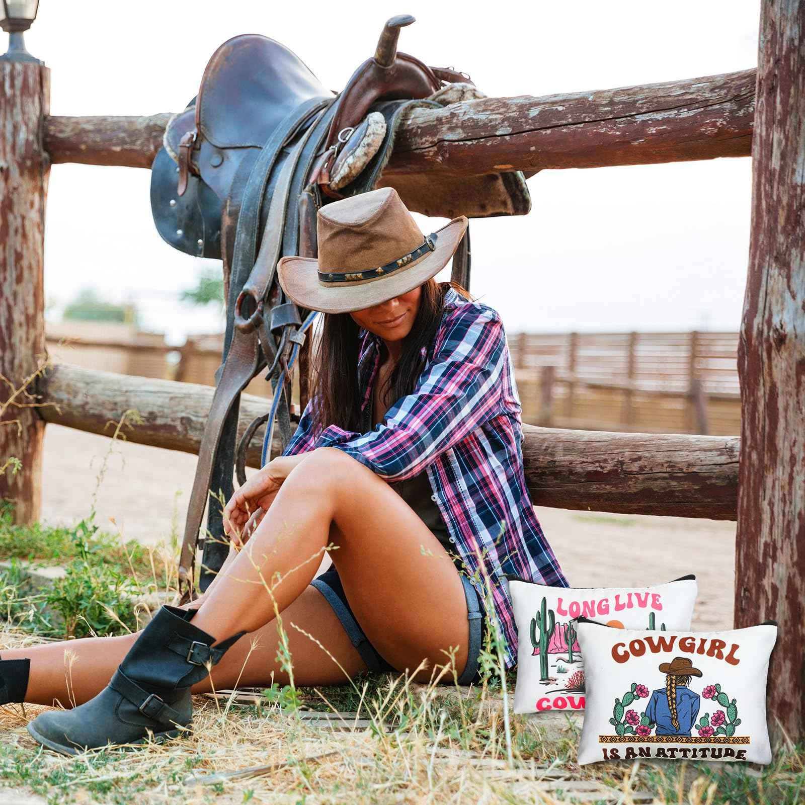 Reginary 18 Pcs Cowgirls Makeup Bag Disco Western Cosmetic Bag with Zippers Cowgirl Gifts Disco Party Favors Pouch for Women Girls Birthday Valentine's Stuff Supplies