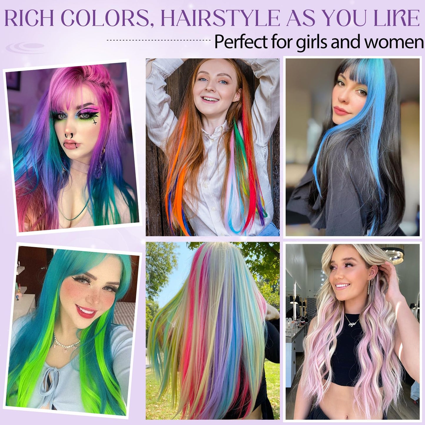 Fanguilar Colored Hair Extensions 12 PCS 24 Inch White Clip in Hair Extensions Rainbow One Color Party Highlight Long Straight Synthetic Hairpiece for Women Gifts Halloween Party