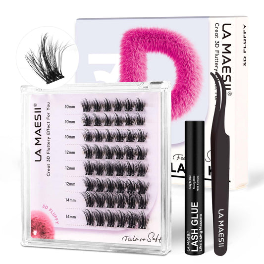 LA MAESII Lash Clusters, 3D Wispy Cluster Eyelash Extensions Fluffy DIY Cluster Lashes Eyelash Clusters, 10-14mm Multi-layer Individual Lashes Soft Thin Band Reusable (3D-06)