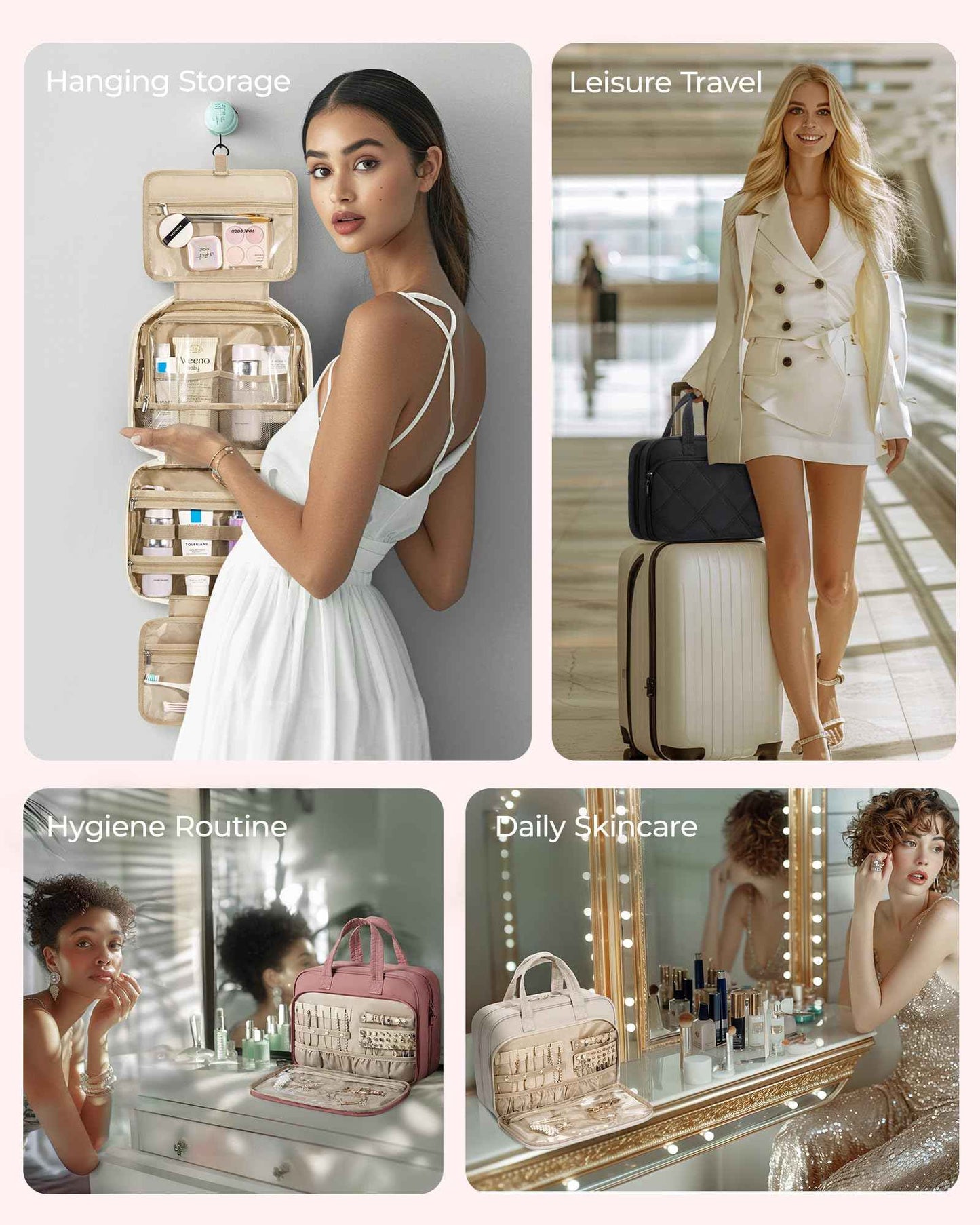 BAGSMART HangingToiletry Bag for Women, Puffy Travel Toiletry Bag with Jewelry Organizer, Waterproof Cosmetic Makeup Bag Compartment, Toiletries Kit Set for Traveling, Accessories, Essentials (M)