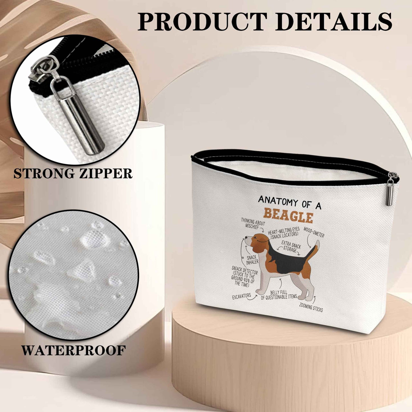 heiyihe Beagle Lover Gift Anatomy Of A Beagle Makeup Bag Dog Lover Gifts Birthday Christmas Graduation Gifts for Animal Lover Dog Lover Woman Girl Mom Daughter Travel Bag-A03