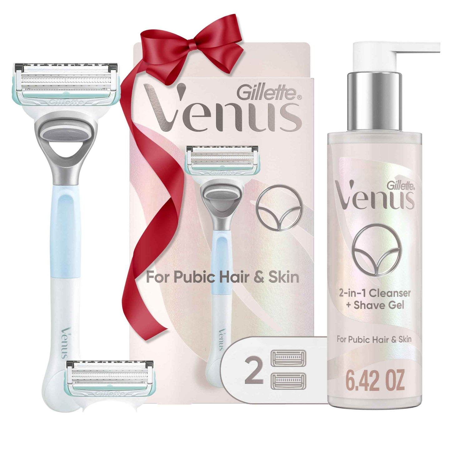 Gillette Venus for Pubic Hair and Skin Shaving Set, Women’s Razor, 1 Handle + 2 Blade Refills + 2-in-1 Cleanser, Holiday Gifts for Women