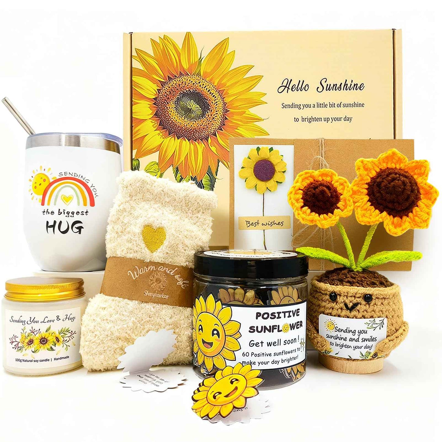 Sunshine Box - Sunflower Get Well Soon Gift Baskets for Women Girls - Ideal Care Package for Wife, New Moms,Sisters, Friends, People with Depression Mastectomy Post-surgery Recovery