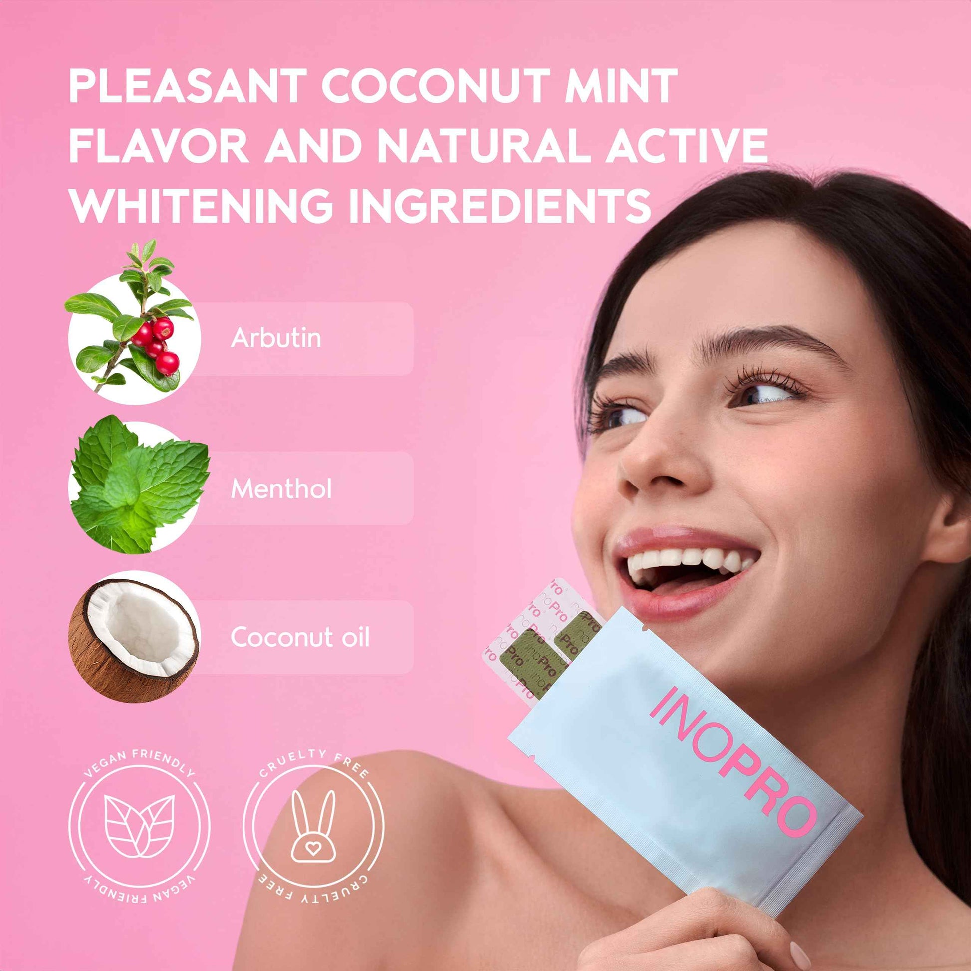 InoPro Teeth Whitening Strips 14 Treatments Kit - Enamel Safe Teeth Whitener, Peroxide-Free, Green White Strips for Teeth Whitening with Arbutin, Coconut Oil, Deep Stains Removal (28 Strips)