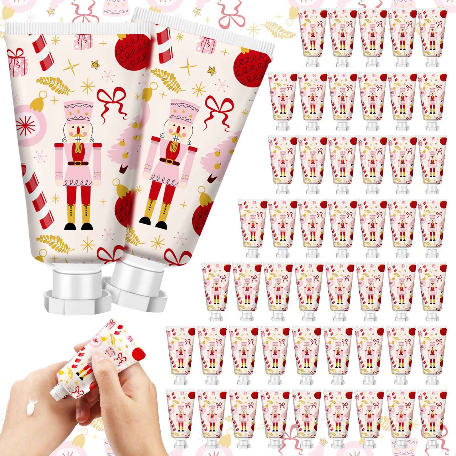 Heigble 50 Pcs 1 Oz/ 30 ml Christmas Nutcracker Hand Cream Gifts Bulk Travel Size Christmas Thank You Hand Cream Body Lotion Gifts for Women Coworker Teacher Nurse Souvenir Xmas Party Supplies