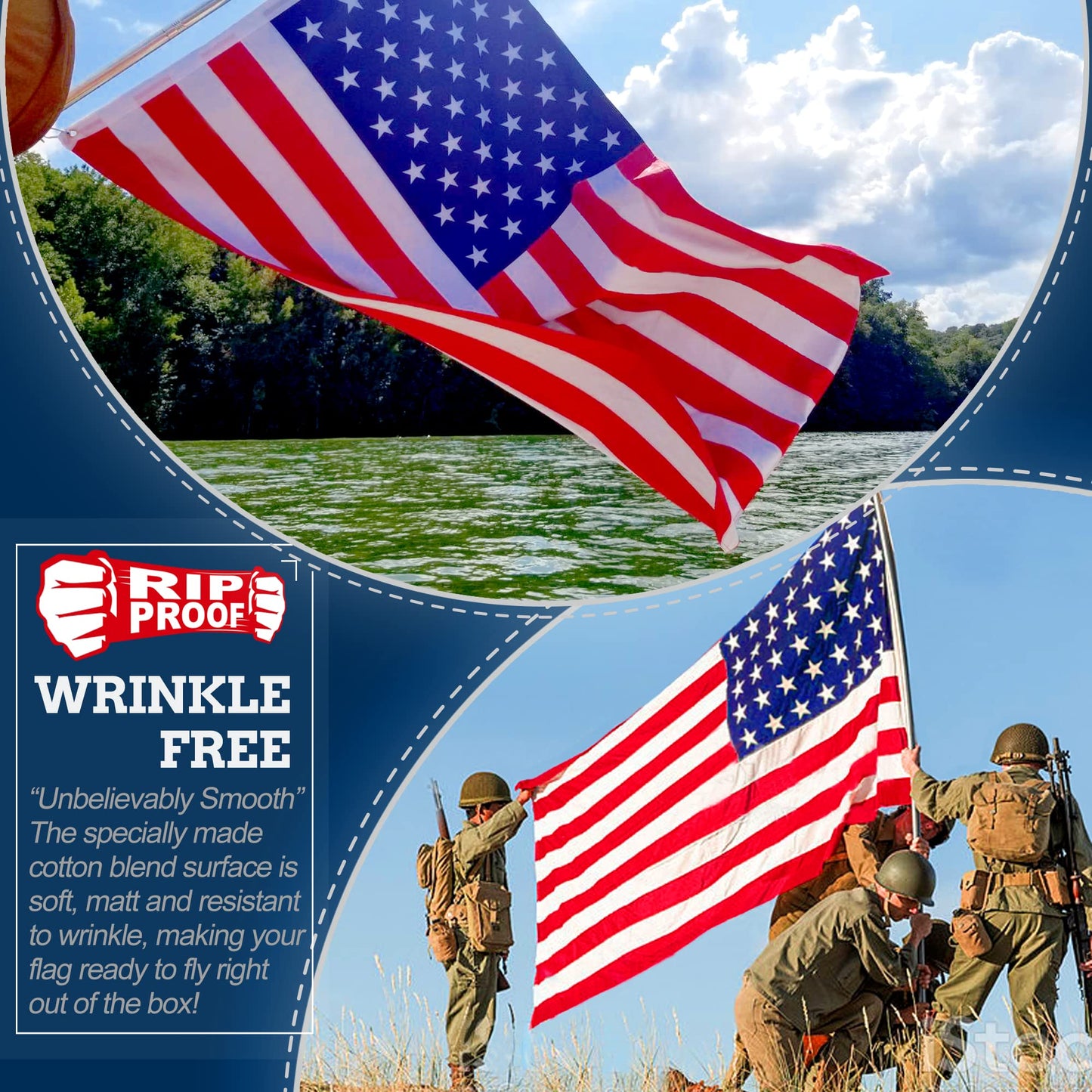 Anley Rip-Proof Double Sided 3-Ply American USA Flag 3x5 Foot - Vivid Color, Canvas Header and Wrinkle Resistant - The Strongest, Longest Lasting USA Flags 3 X 5 Ft