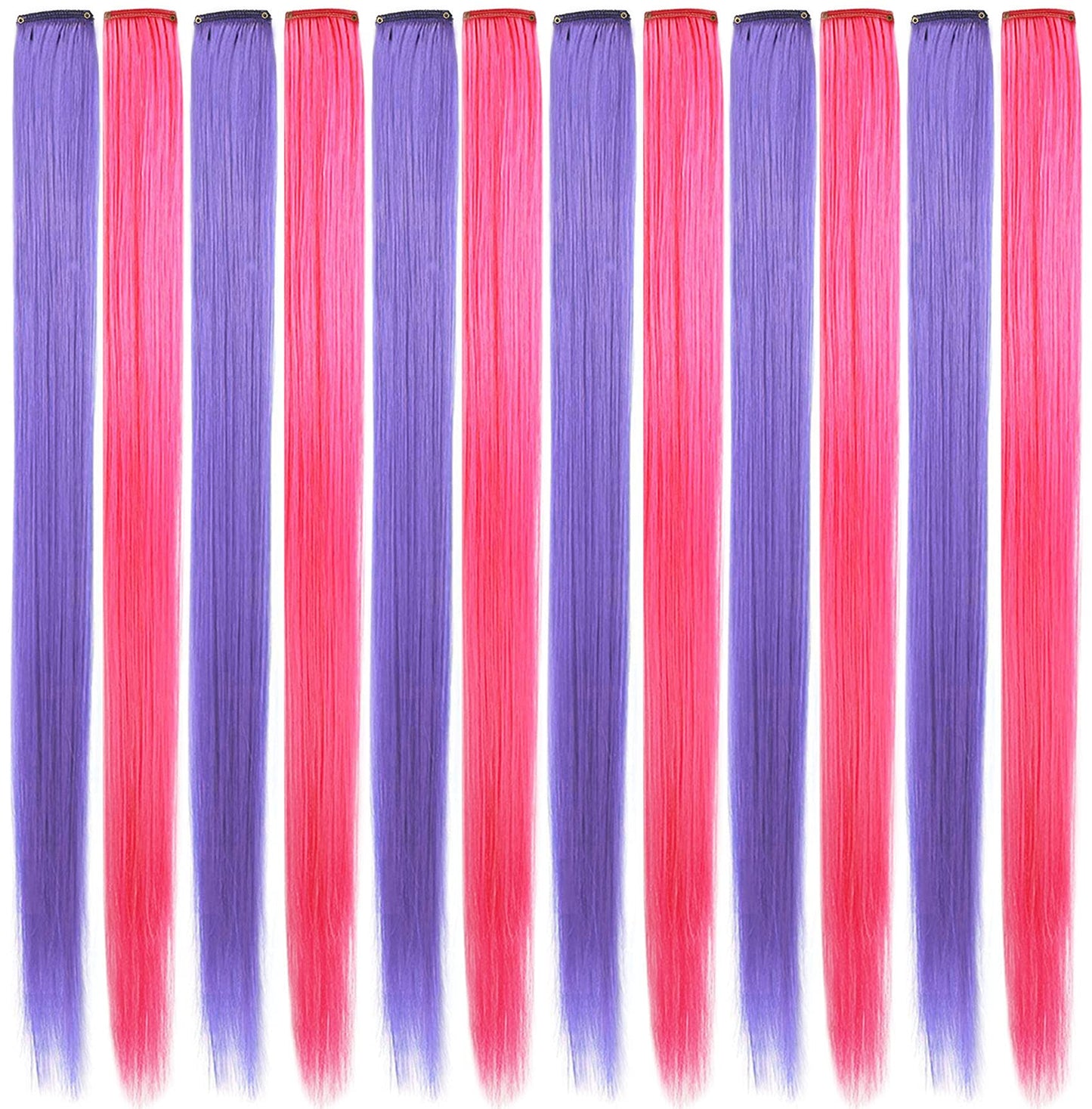 Rhyme Colored Hair Extensions Clip In 21 inch Straight Rainbow Hair Extensions Accessories For Girls Kids Women Birthday Festival Gift Party Highlights Rainbow Wig Pieces 12PCS (Pink Lavender)