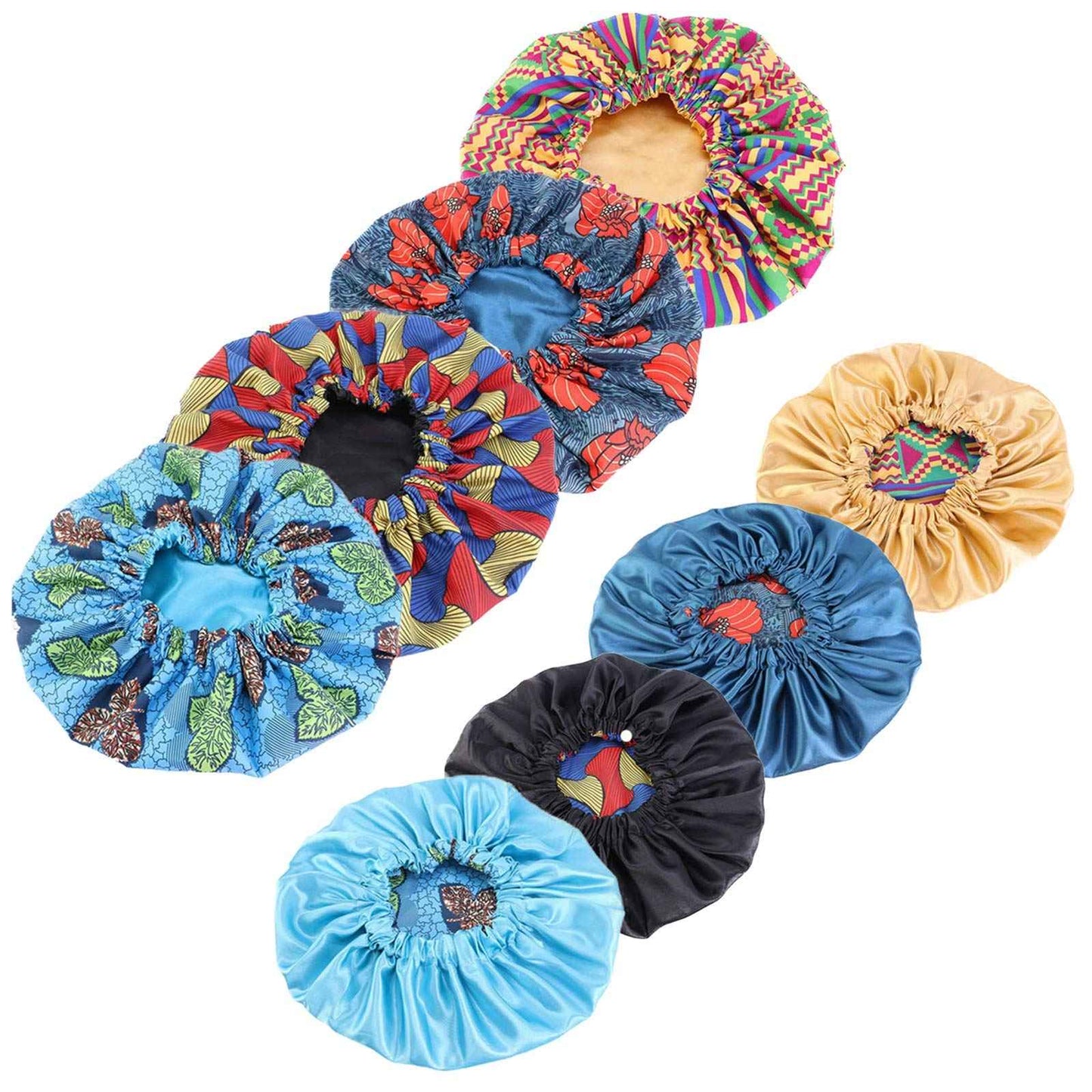 Qianmome Women Double-Layer Extra Large Print Satin Bonnet Sleep Cap African Pattern Fabric Ankara Bonnets