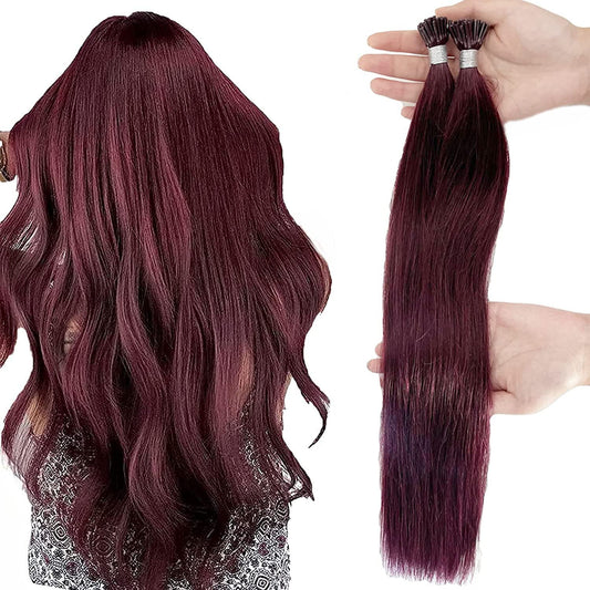 Itip Human Hair Extensions 16 Inch Keratin Bond Hair Extensions Color #99J Burgundy Stick Tip Hair Extensions 40g/50s Burgundy Salon Hair Extensions Soft Straight