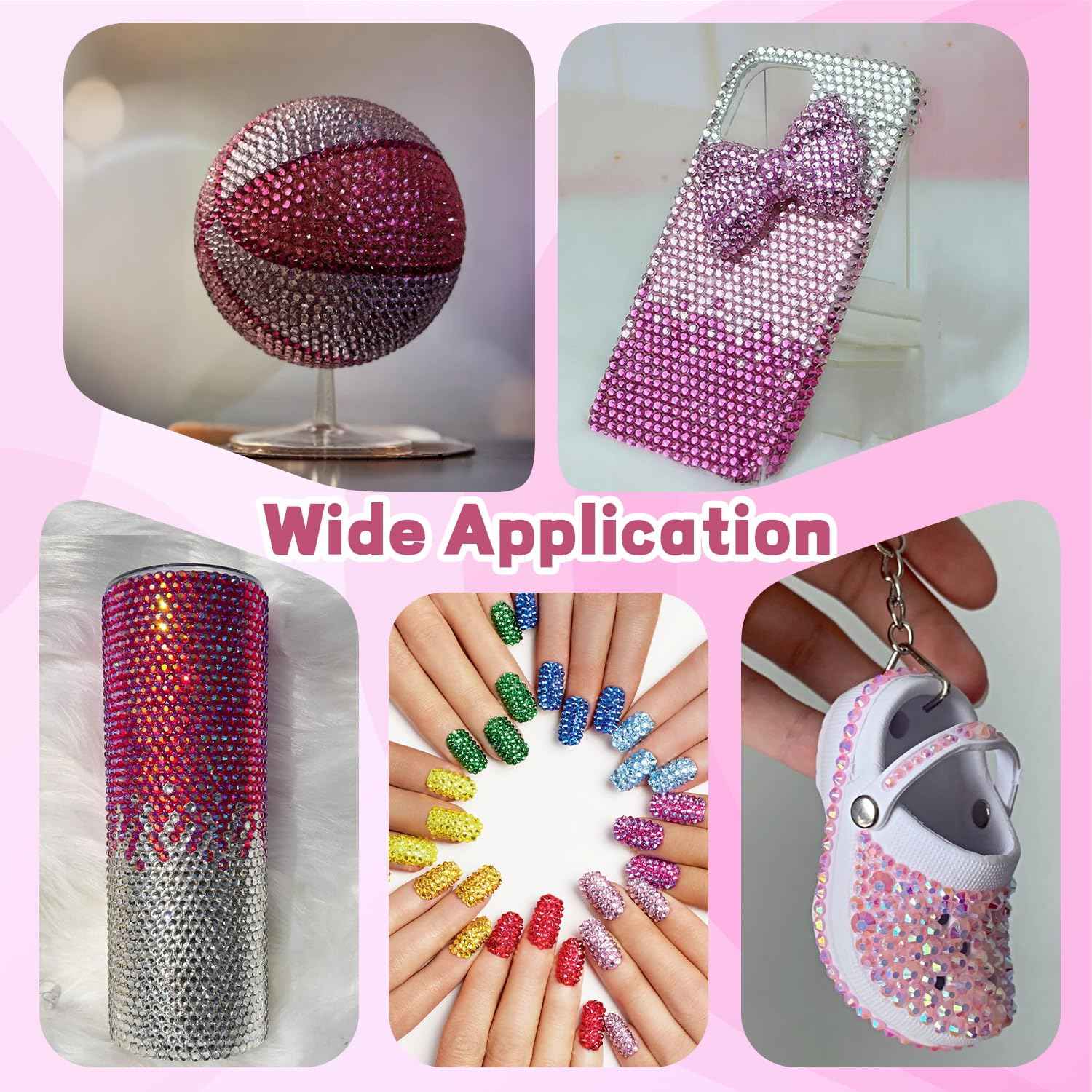 20000Pcs Pink Rhinestones for Bedazzling with 3Pcs B7000 Jewelry Glue, Resin Rhinestones for Crafting Crafts，Bedazzler Kit Flatback Gems for Clothing Shoes Tumblers Nail Art