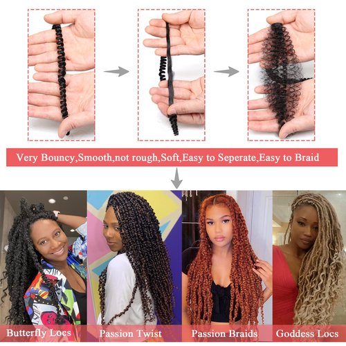 Leeven 7 Packs Water Wave Crochet Passion Twist Hair For Butterfly Locs 18 Inch 3 Tones Ombre Purple to Blue Curly Passion Twists Crochet Hair 49# Synthetic Bomb Twist Braiding Hair Extensions