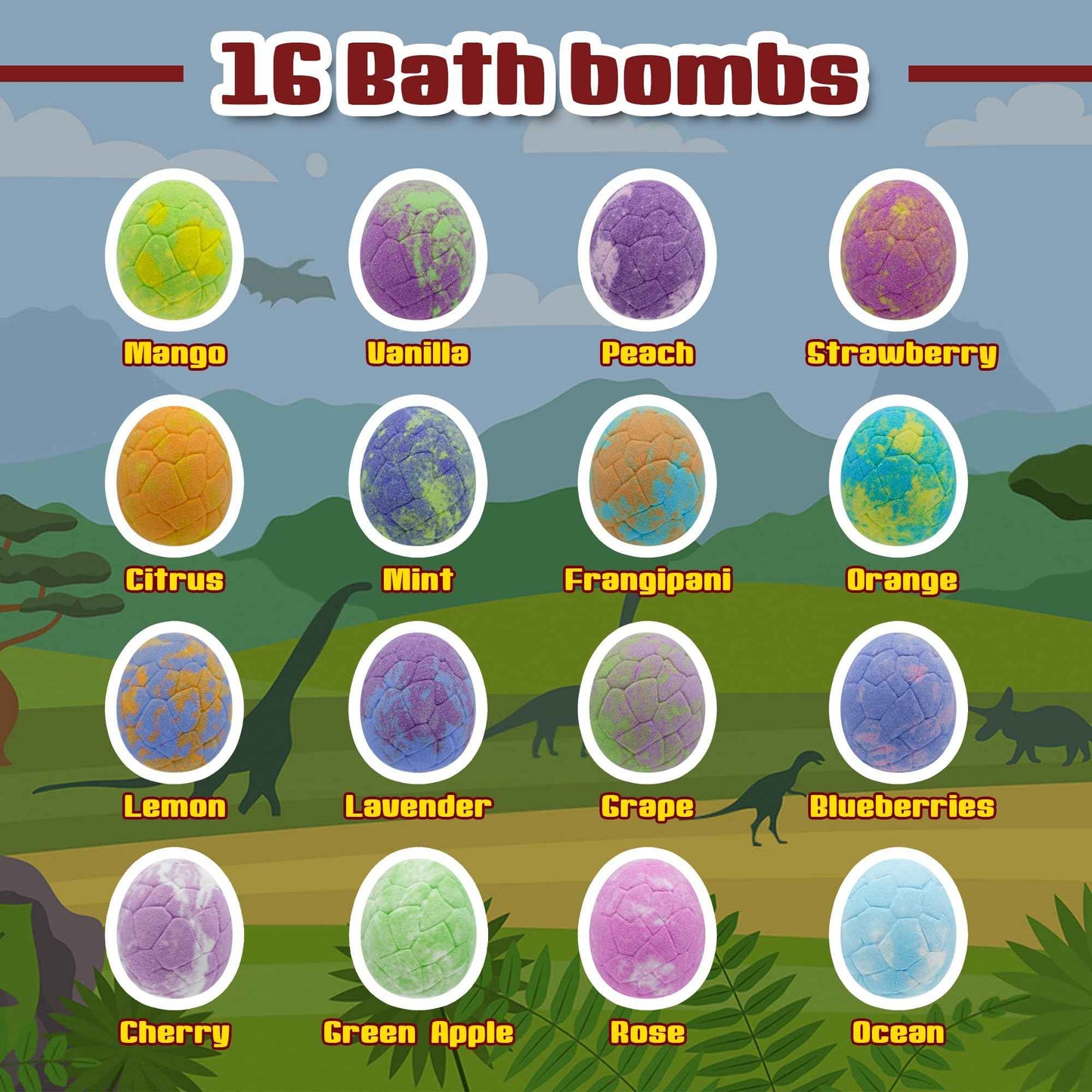 Bath Bombs for Kids with Surprise Inside, 16 Pack Kids Bath Bombs Gift Set for Easter Basket Stuffers, Dino Egg Bath Bomb Kit with 5pcs Dinosaur Bath Toy for Boys Girls Birthday,Christmas