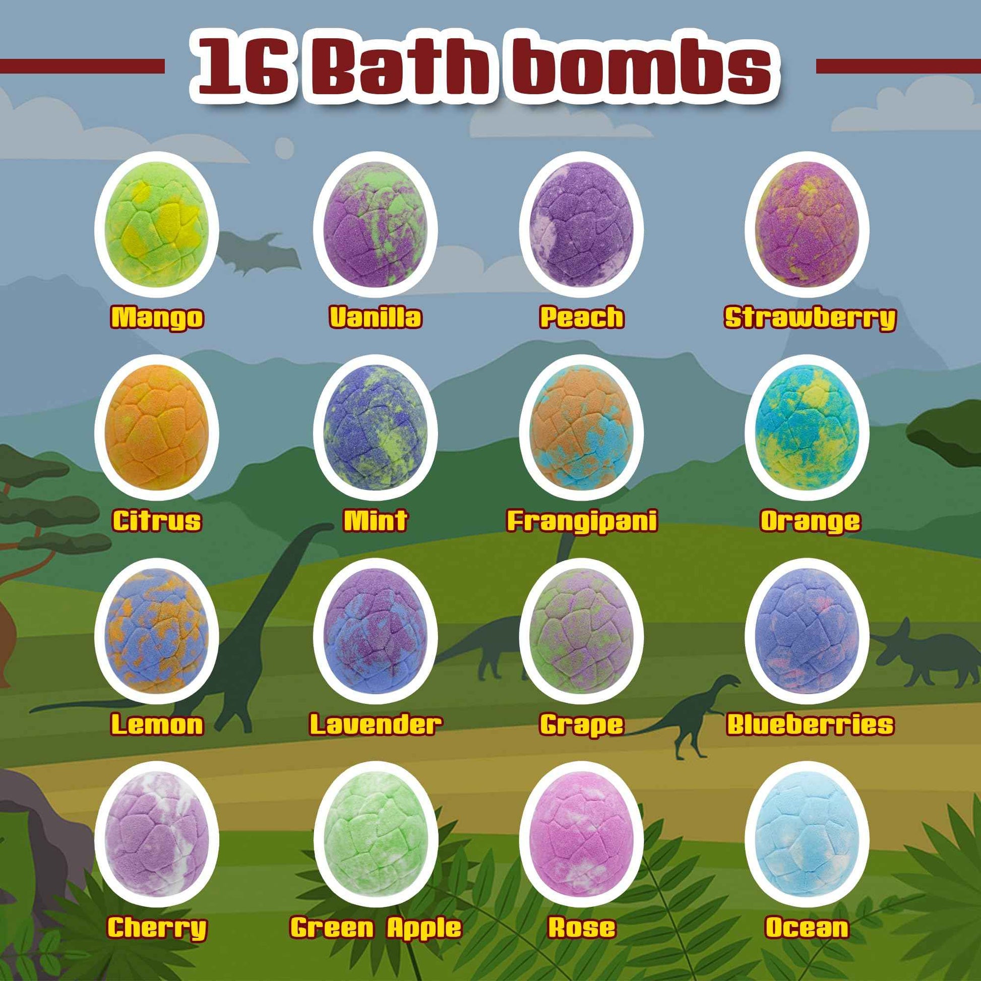 Bath Bombs for Kids with Surprise Inside, 16 Pack Kids Bath Bombs Gift Set for Easter Basket Stuffers, Dino Egg Bath Bomb Kit with 5pcs Dinosaur Bath Toy for Boys Girls Birthday,Christmas