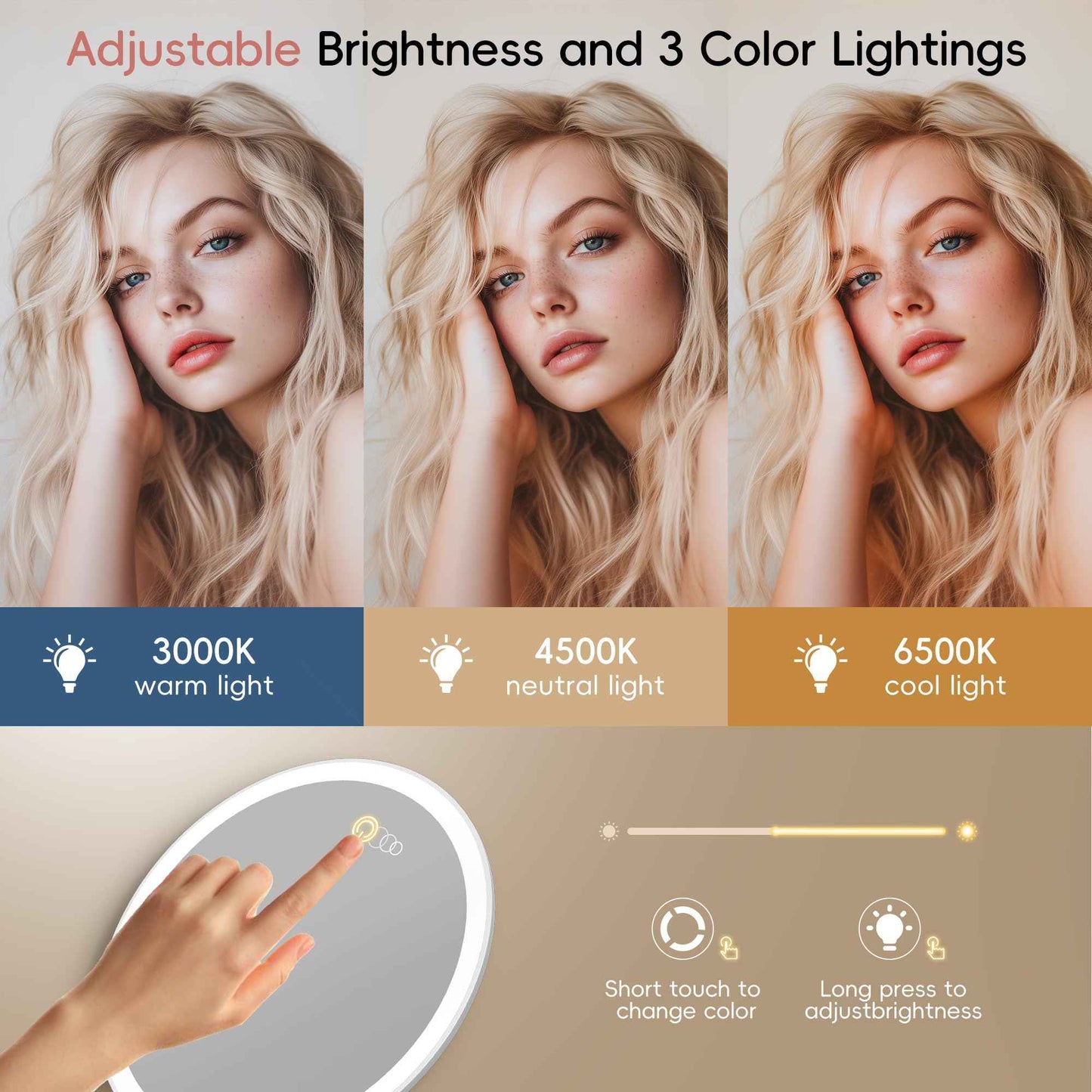 Yls Rechargeable Lighted Makeup Mirror with 1x/10x Detachable Magnification, Vanity Mirror with 3 Color Adjustable Lighting,Qi-Enabled Charging,and 360 °Rotating Design