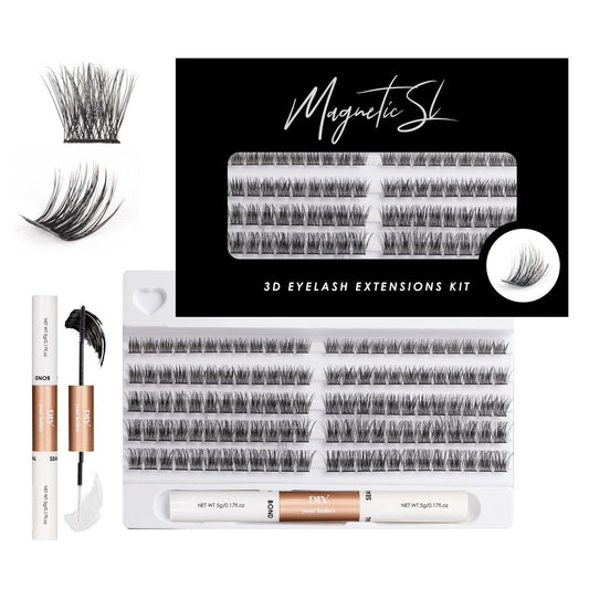 Lashes Cluster 120 Lash Extension Kit Individual Lashes Clusters Wispy Fluffy DIY Eyelash Extensions Kit with Tweezers and Lash Bond and Seal False Eyelashes Natural Look Mix 10-16mm C D Curl-DM01