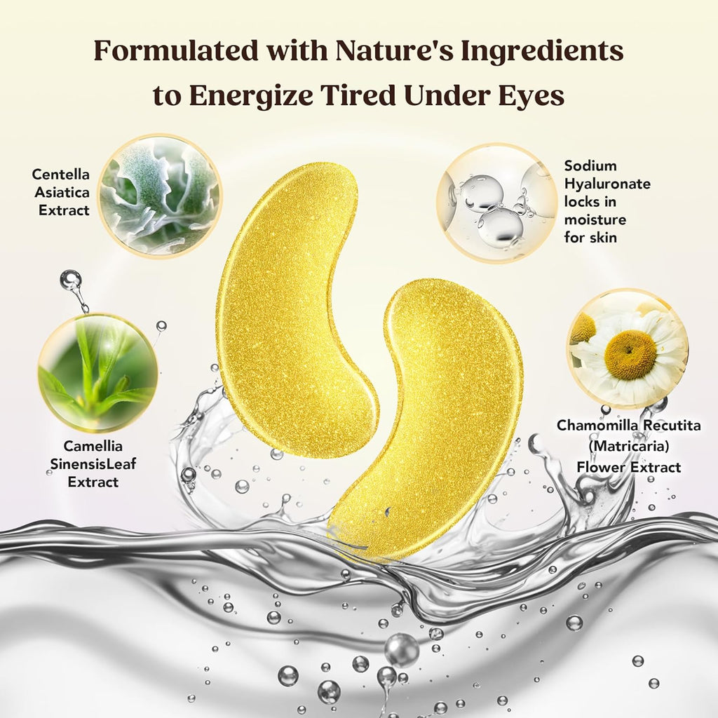 DERMORA Golden Glow Under Eye Patches | Rejuvenating Treatment | Dark Circles, Puffy Eyes, Refreshing, Revitalizing, Travel, Wrinkles | 20 Pairs Eye Gels