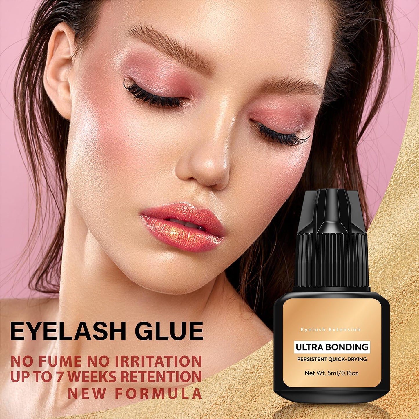 DIY Eyelash Extension Glue, Black Lash Extension Glue, 3-5s Drying Time Super Strong Latex-Free Eyelash Glue Stays on for up to 4-5 Weeks for Beginners and Advanced Lash Extension Stylists (5ML)-e