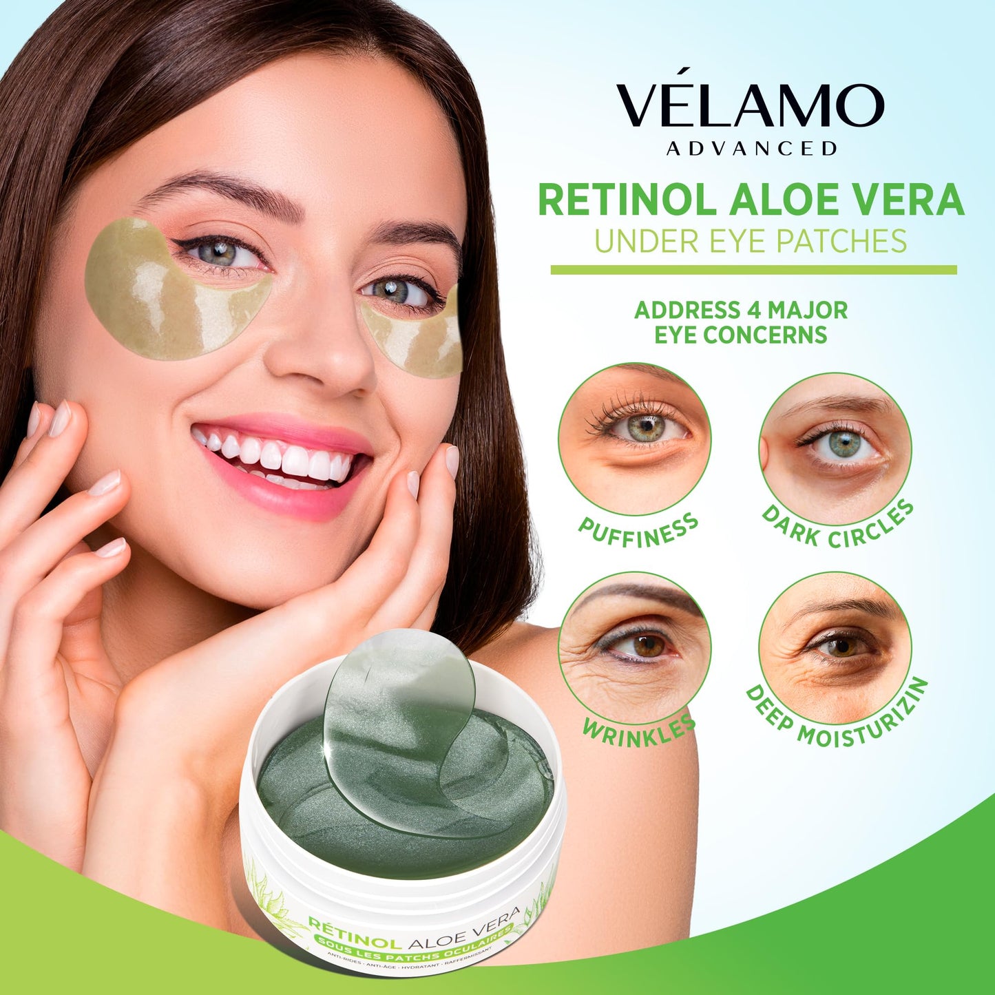 VELAMO ADVANCED Under Eye Patches: Aloe Vera Under Eye Mask for Dark Circles - Retinol Eye Patches for Wrinkles and Puffiness - Under Eye Bags Dark Circles Treatment for Women and Men 60 Pcs