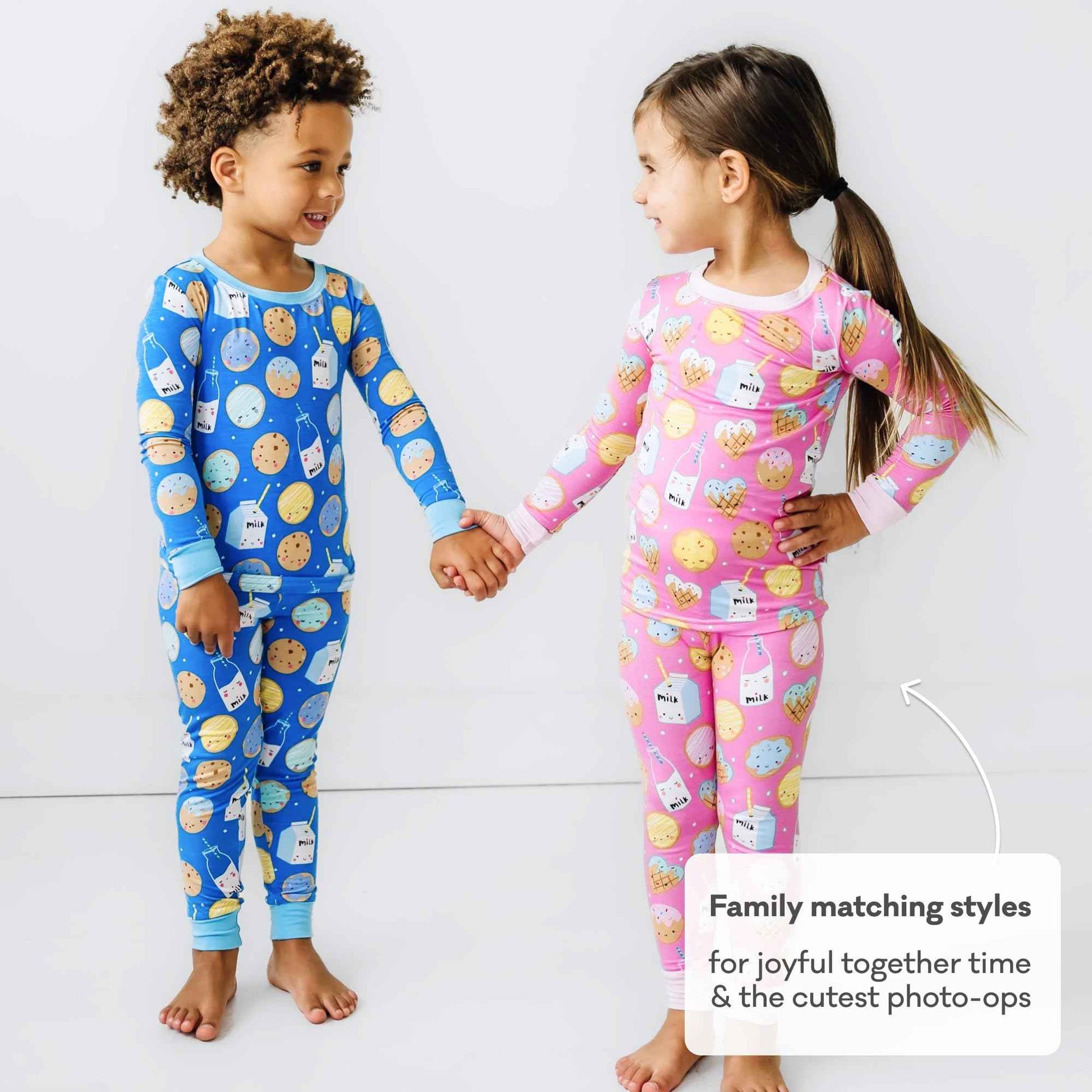 Little Sleepies Two-Piece Pajama Set for Boys & Girls, Soft Viscose from Bamboo Toddler Pajamas for Kids, Family Matching PJs, Blue Cookies & Milk, 18-24M