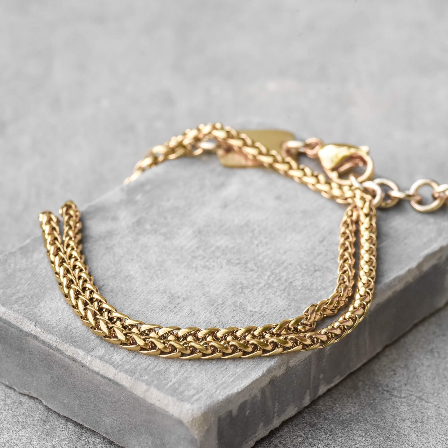 Galis Wrap Bracelets For Women and Men - Unisex Premium Stainless Steel Bracelet for Men & Women, Gold Plated Non Tarnish Bracelet - Double Wrap Wheat Chain Style with Lobster Claw Clasp 7"