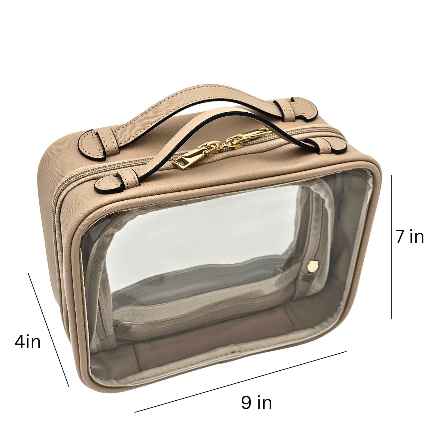 JAZD Clear Makeup Bag Toiletry Bag for Women Cosmetic Case Large Capacity Travel Make Up Bag Organizer Transparent Storage Compartment TSA Approved (BEIGE)