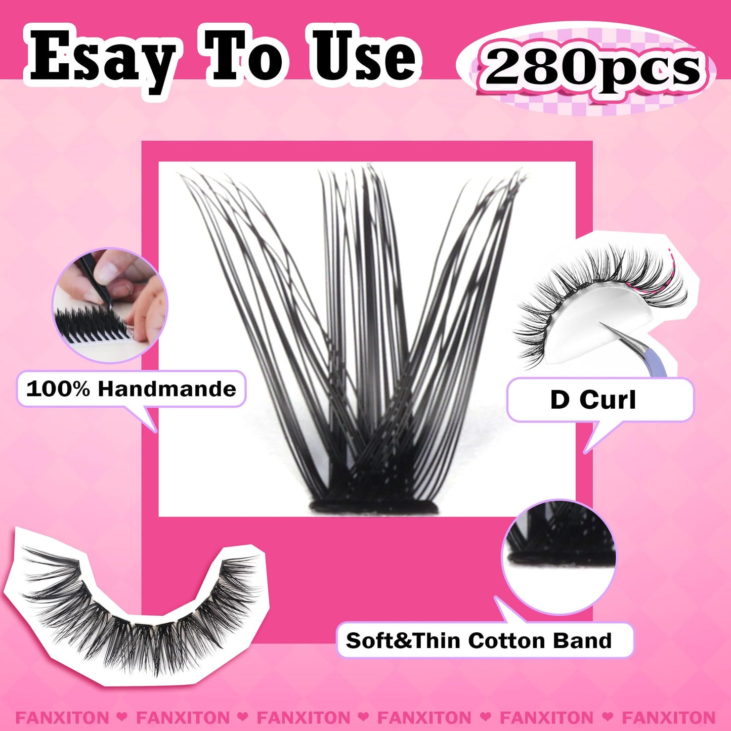 Cluster Lashes 280pcs Lash Clusters D Curl Volume Eyelashes Extensions 9-16mm Mix 40D+50D Individual Lashes Thin Band Eyelashes Cluster for DIY Lash Extension Beginners (Lash Clusters 0.07D)