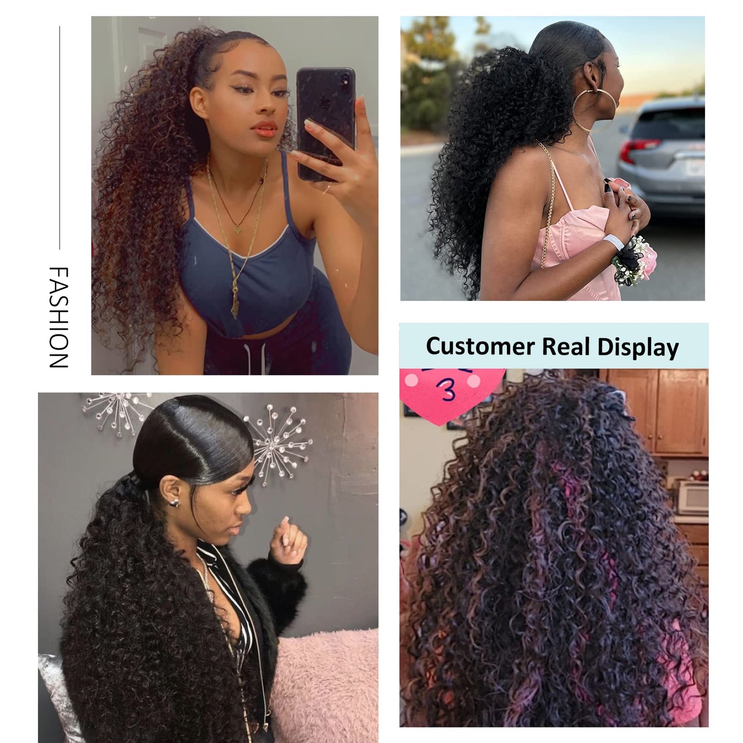 Youthfee 27” Drawstring Ponytail Deep Curly Heat Resistant Synthetic Instant Clip Ponytail Extension Protective Style Afro Kinky Curly Hair Pieces for Women