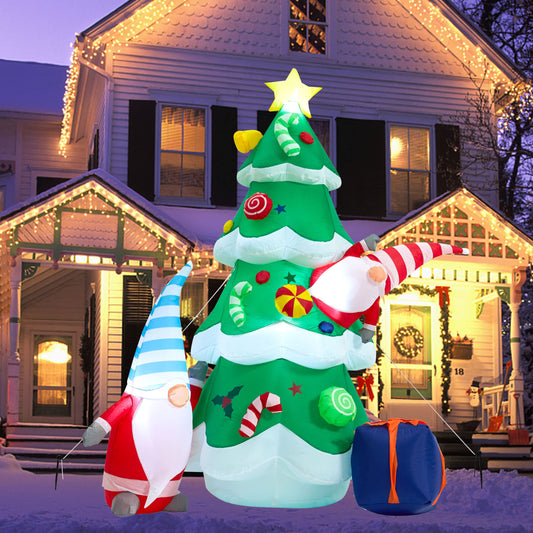 SUNGIFT Christmas Inflatable Tree, 7 FT Giant Lighted Christmas Blow Up Santa Claus with Gift Box for Indoor Outdoor Yard Garden Xmas Inflatables Party Decorations