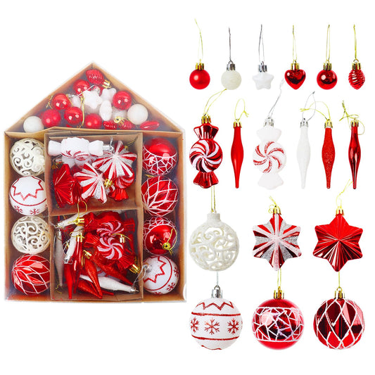 Christmas Ball Ornaments Set, 73Pcs Shatterproof Christmas Decorative Hanging Pendants, Christmas Ornaments Assorted Shapes and Sizes for Xmas Trees Holiday Party Decor