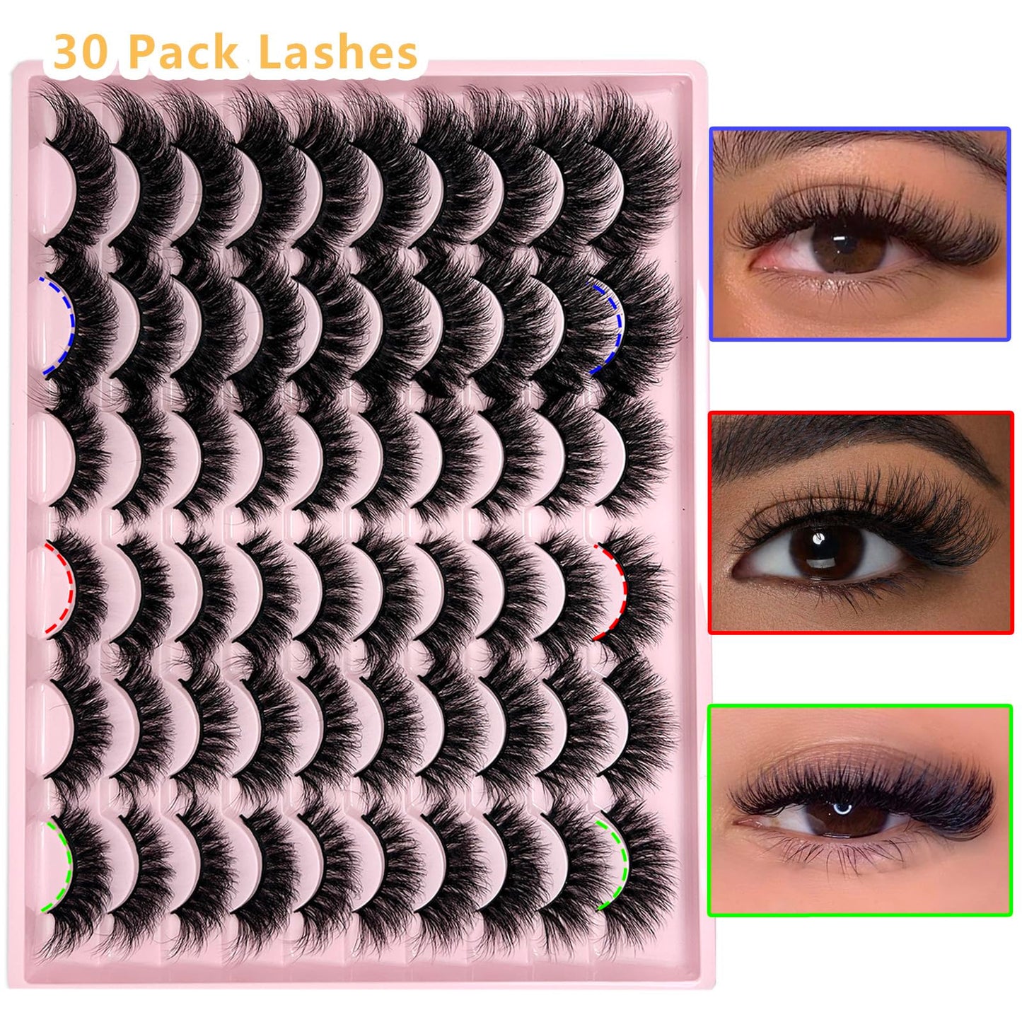 loladook Fake Lashes Mink Cat Eye Fluffy Faux Mink Lashes Wispy 6D Volume Dramatic Long False Eyelashes Multipack 30 Pairs