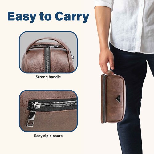 emissary Leather Men's Travel Toiletry Bag, Water Resistant Travel Bathroom Bag Men's Shaving Kit, Valentines Day Gifts for Men, Travel Kit Small Bags for Men, Shaving Bag for Travel Accessories