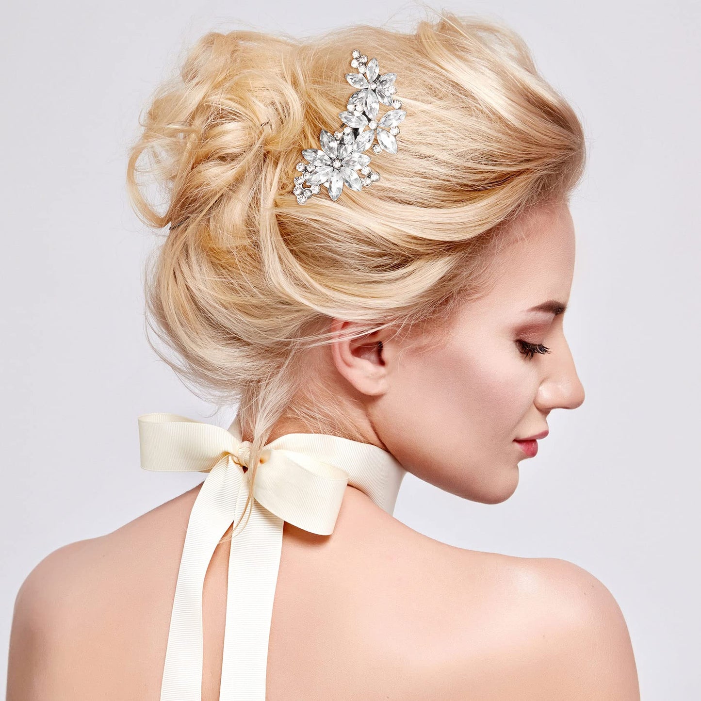 PAGOW 4Pcs Crystal Flower Bridal Hair Clips, Silver Bride Wedding Hair Accessories Hair Pins, Rhinestone Flower Wedding Headpiece for Brides Women Girls