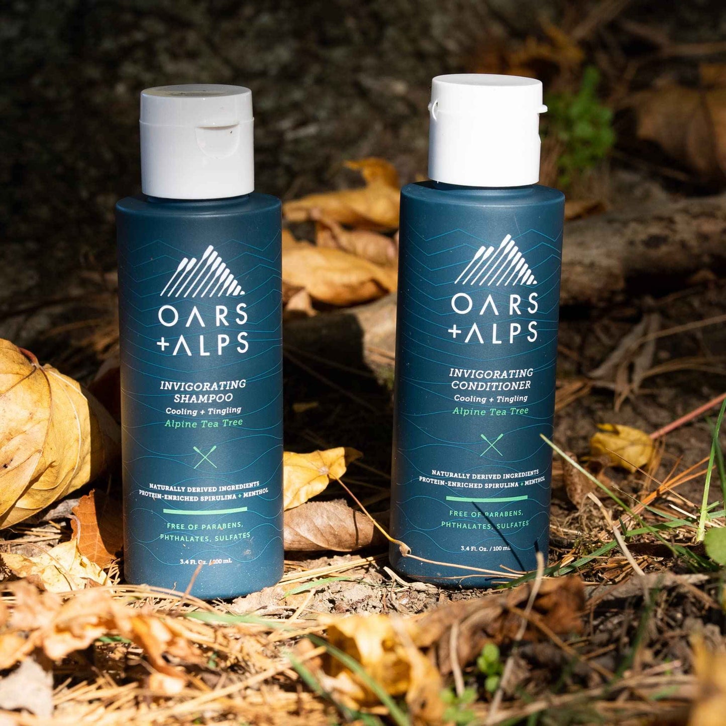 Oars + Alps Hair and Body Travel Kit for Men, Includes Sulfate Free Shampoo, Conditioner, Body Wash, Deodorant, and Reusable Pouch, TSA Friendly, Alpine Tea Tree Scent