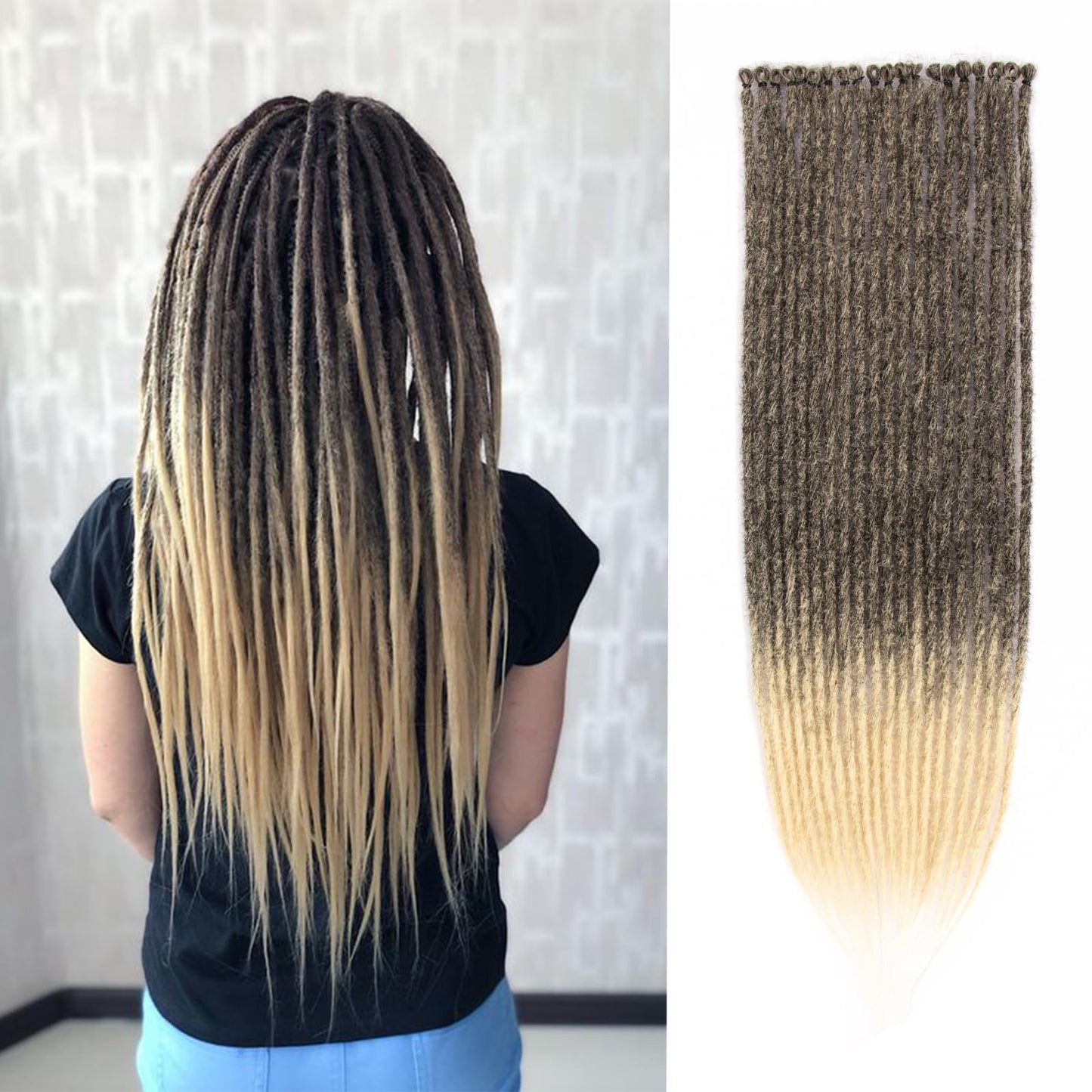 22 inch Dreadlocks Extensions Gray to Blonde Thin 0.6cm Synthetic Crochet Braided Hair Backcombed Dreads Extensions (10 Strands)