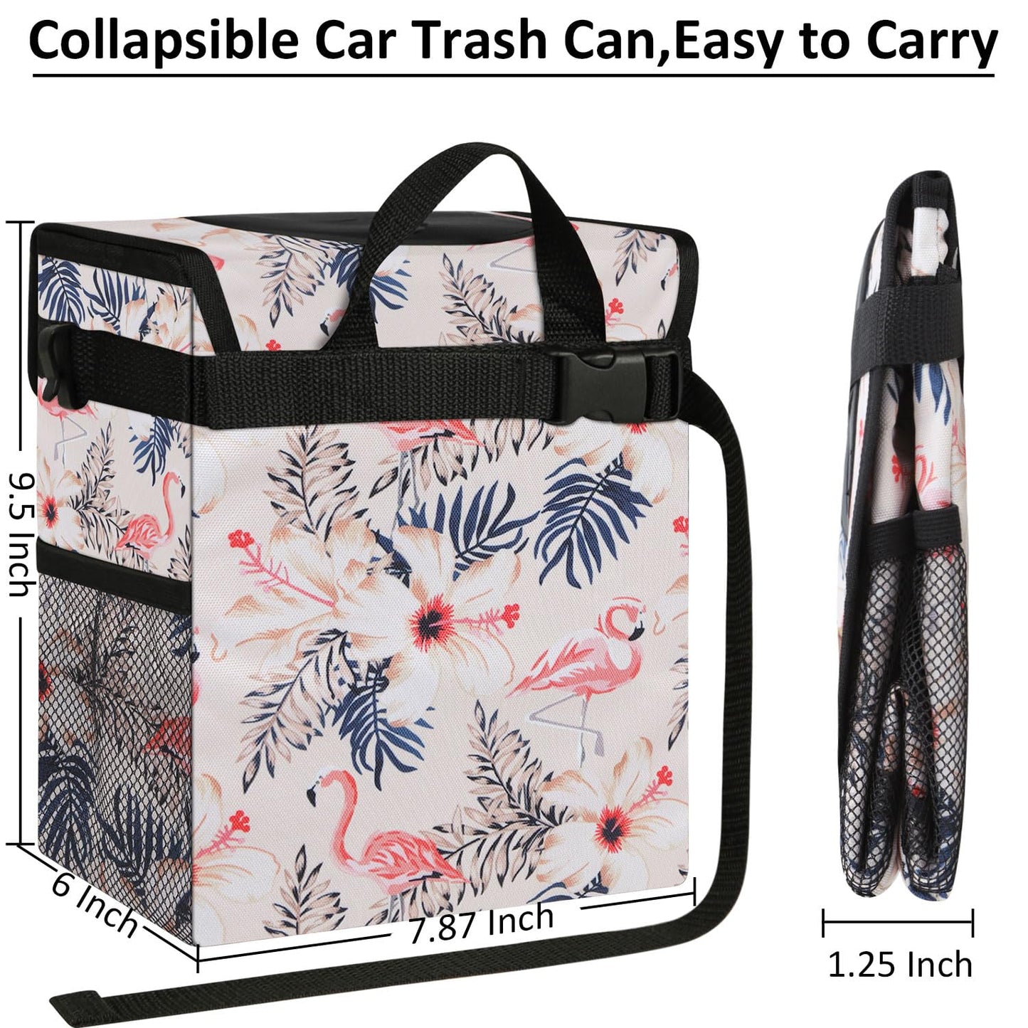 ELONGRIVER Car Trash Can Bin for Car Back Seat Leak Proof, Cute Car Trash Bag Hanging, Vehicle Trash Can for SUV Truck Van, Automotive Car Garbage Cans Front Seat Flamingos