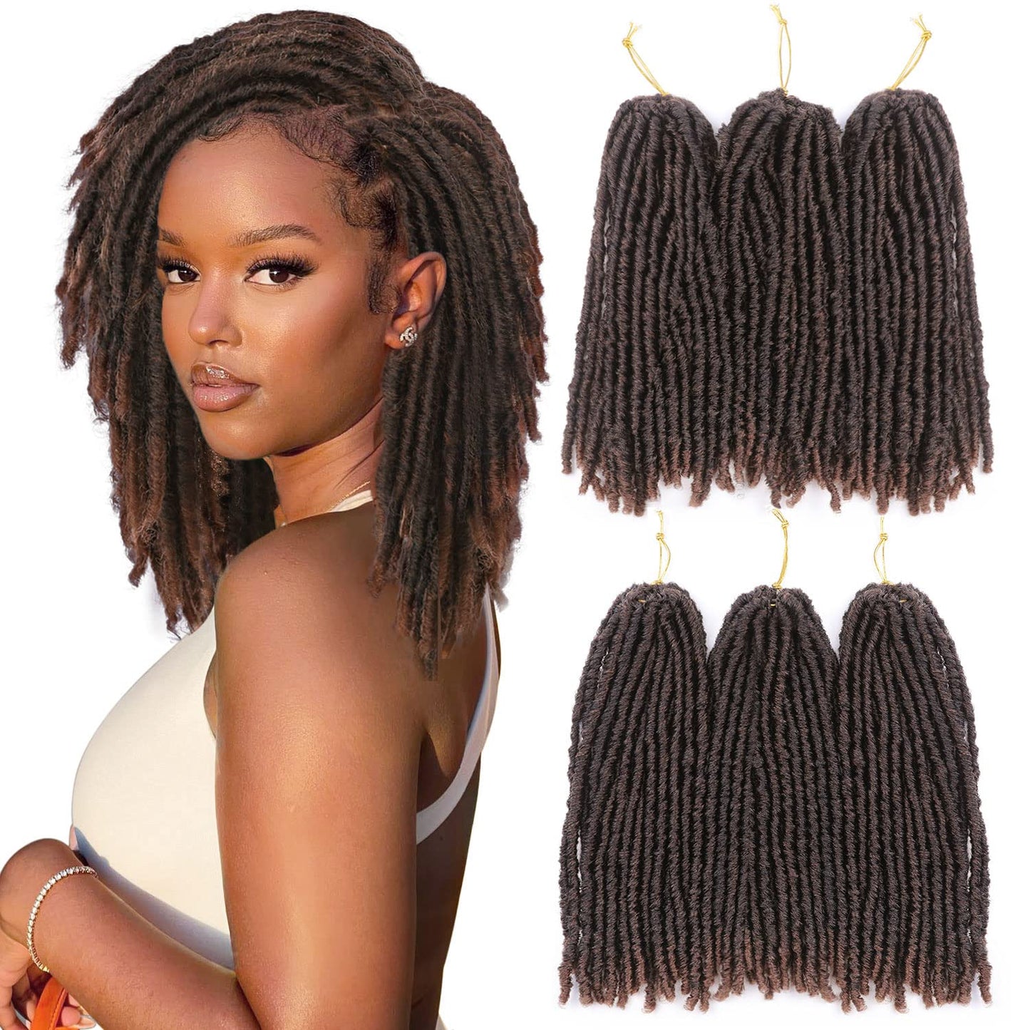 WIGNEE 120 Strands Faux Locs Crochet Hair 12 Inches Short Faux Locs Pre-Looped Soft Locs Dreadlock Crochet Hair 6 Packs Pre-Twisted Crochet Hair for Black Women(12 Inch,1B/30)